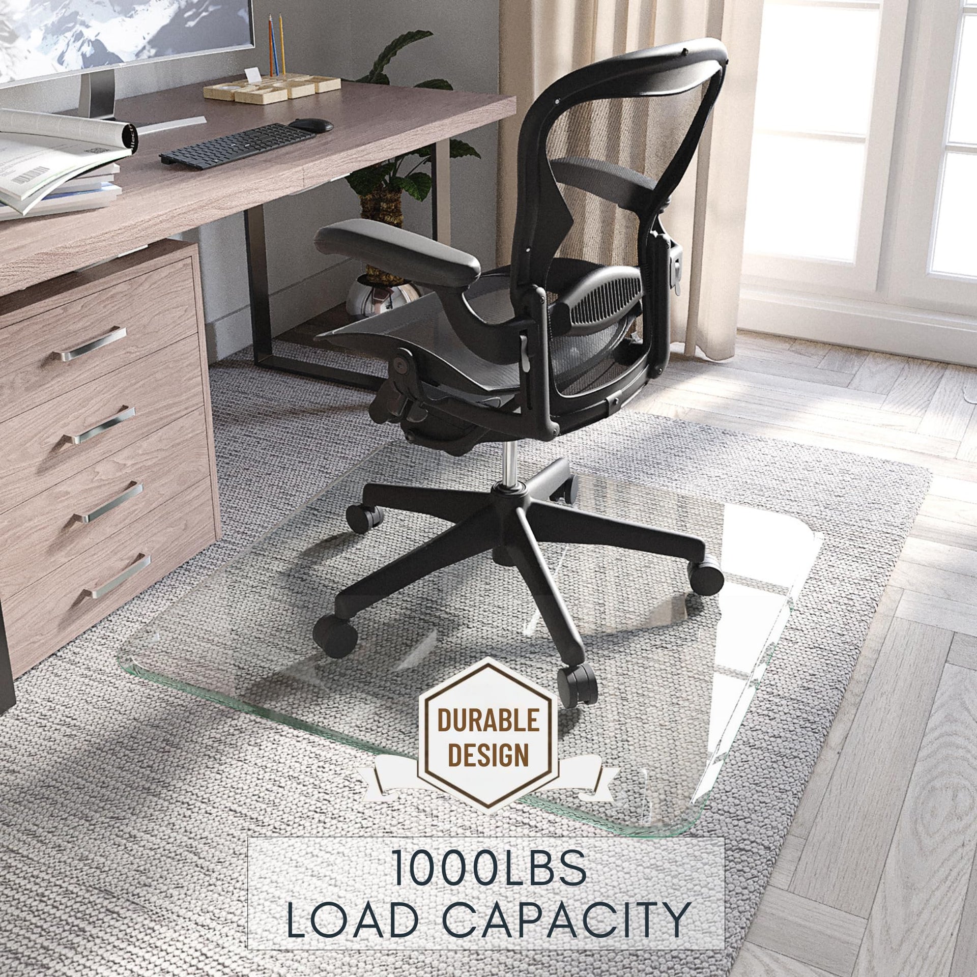 Tempered Glass Chair Mat with Lip for Carpet