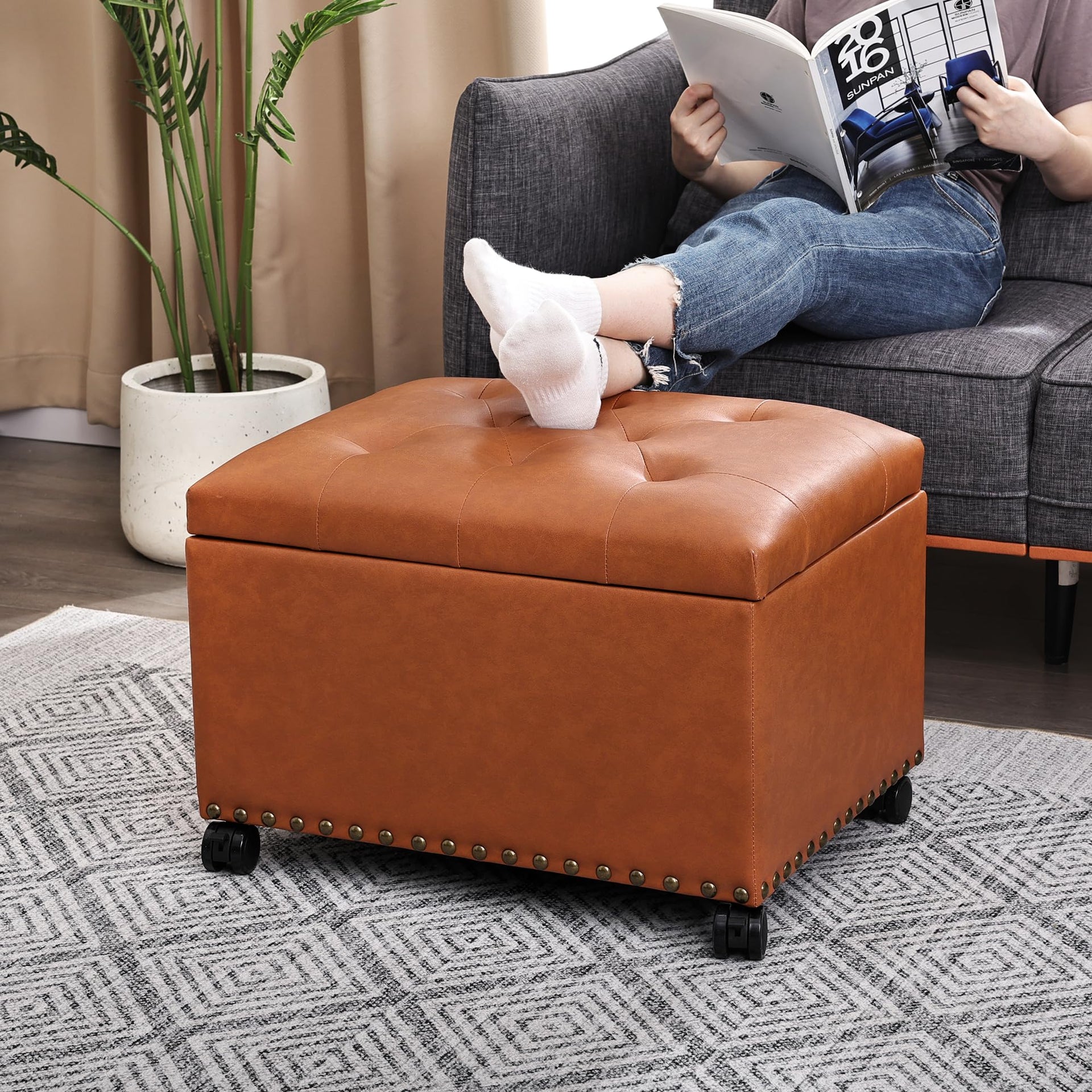Leather Storage Ottoman
