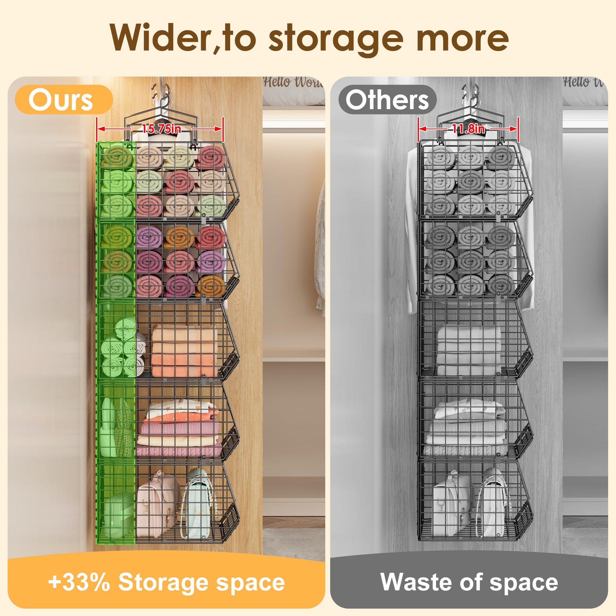 Capacity Upgrade Edition Deeper 4'' 5 Tier Foldable Hanging Closet Organizer and Storage