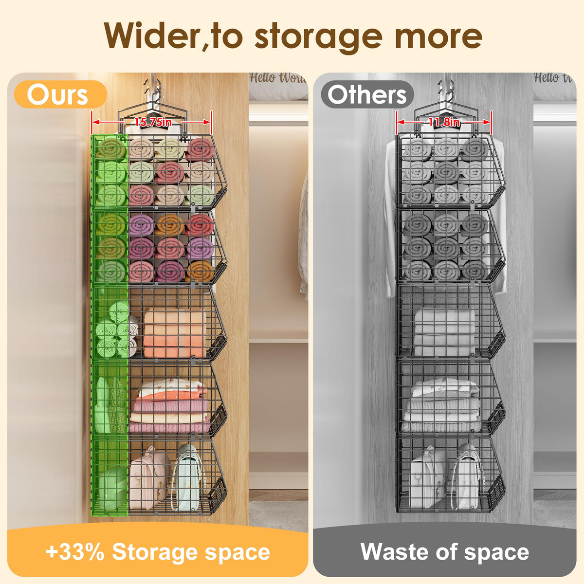 4" Extra Deeper Hanging Closet Organizers and Storage (4 Count)