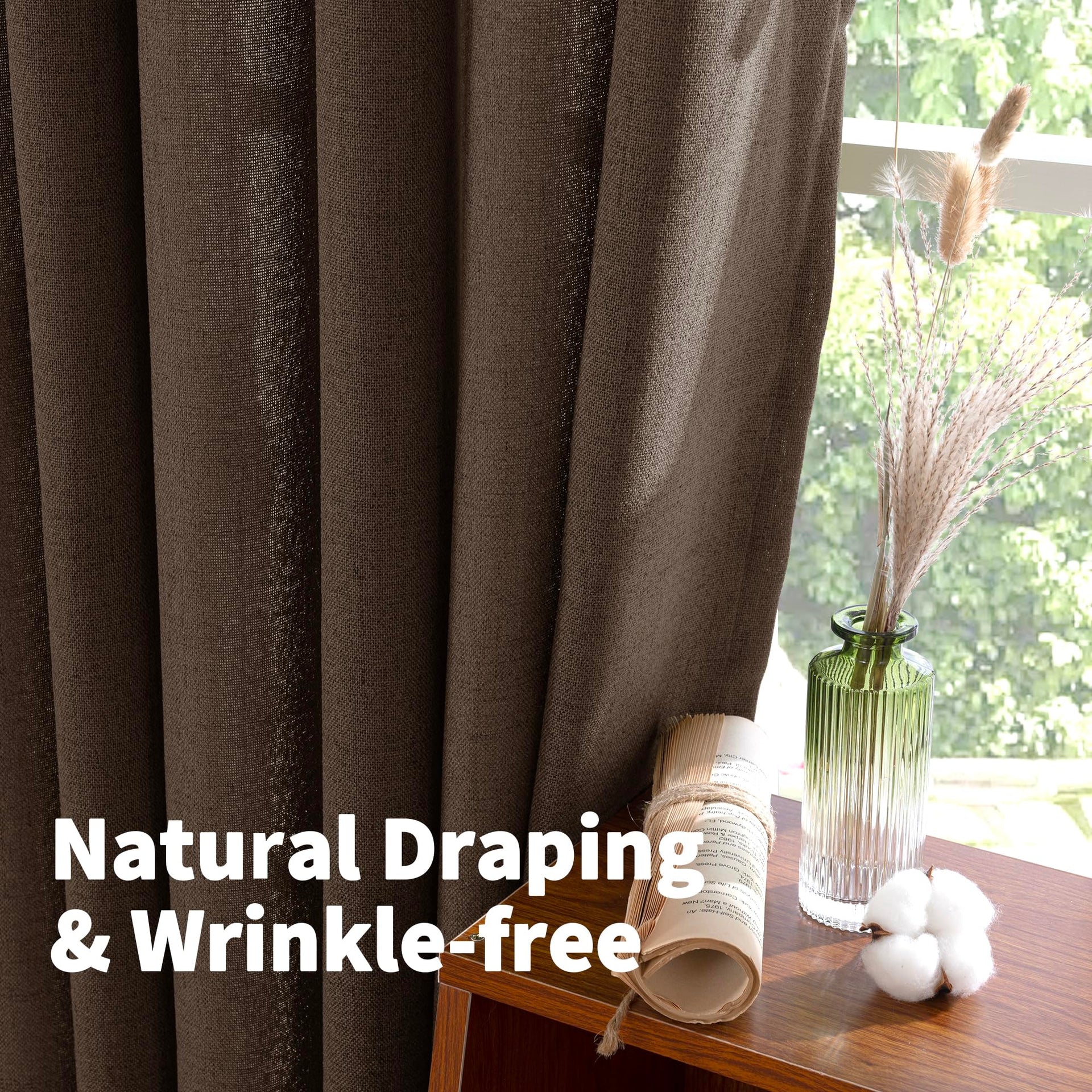 Brown Linen Curtains 40 Inch Length for Small Window (2 Count)