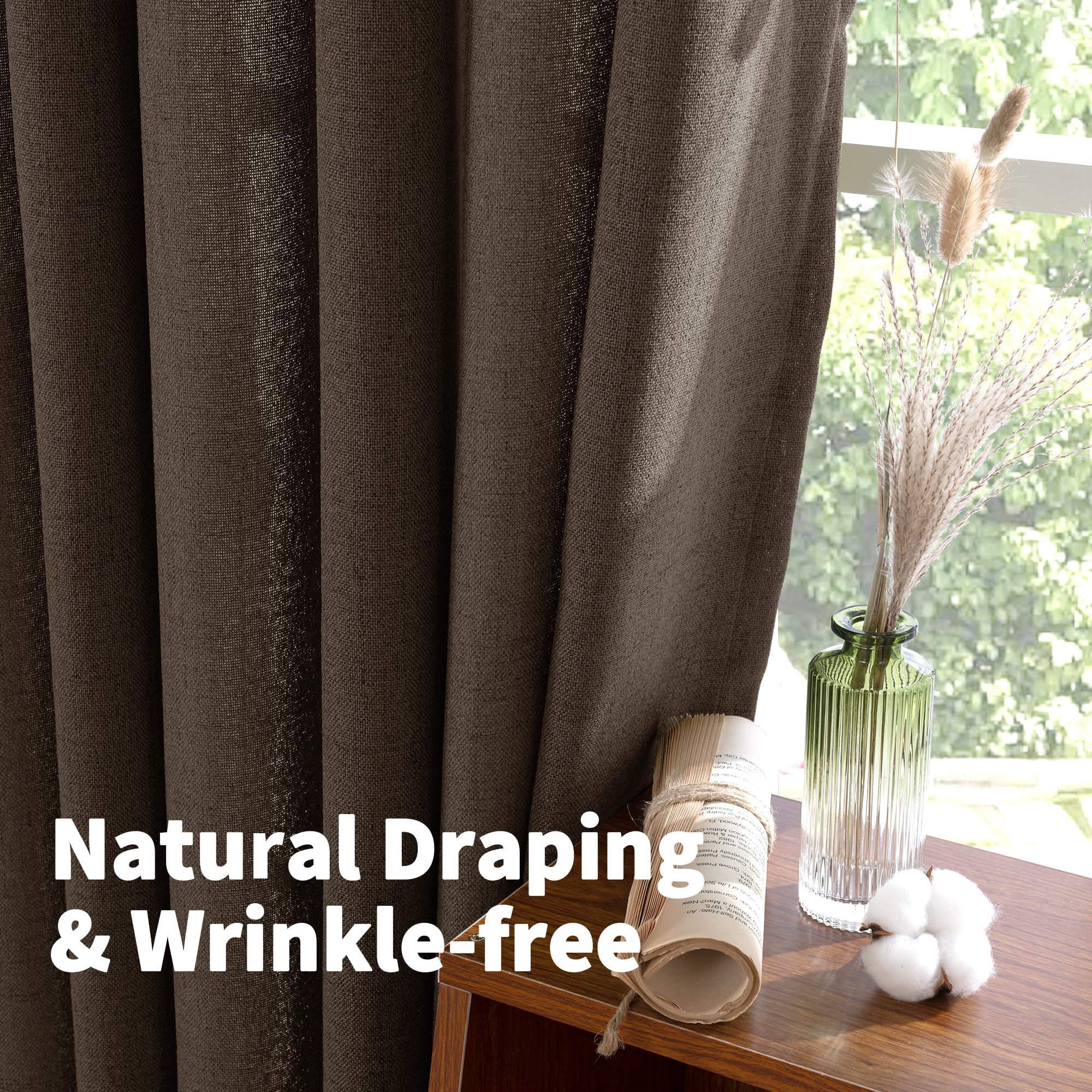 Brown Linen Kitchen Curtains 36 Inch Length (2 Count)