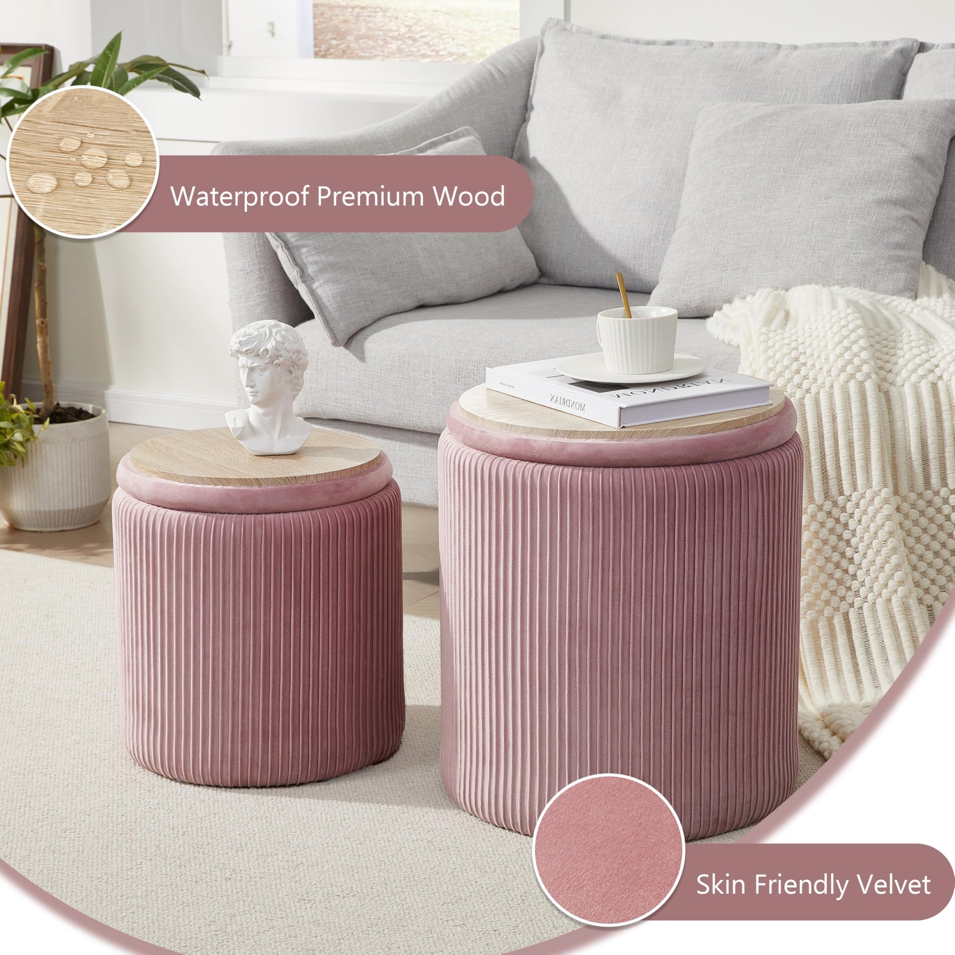 Round Ottoman with Storage Set of 2