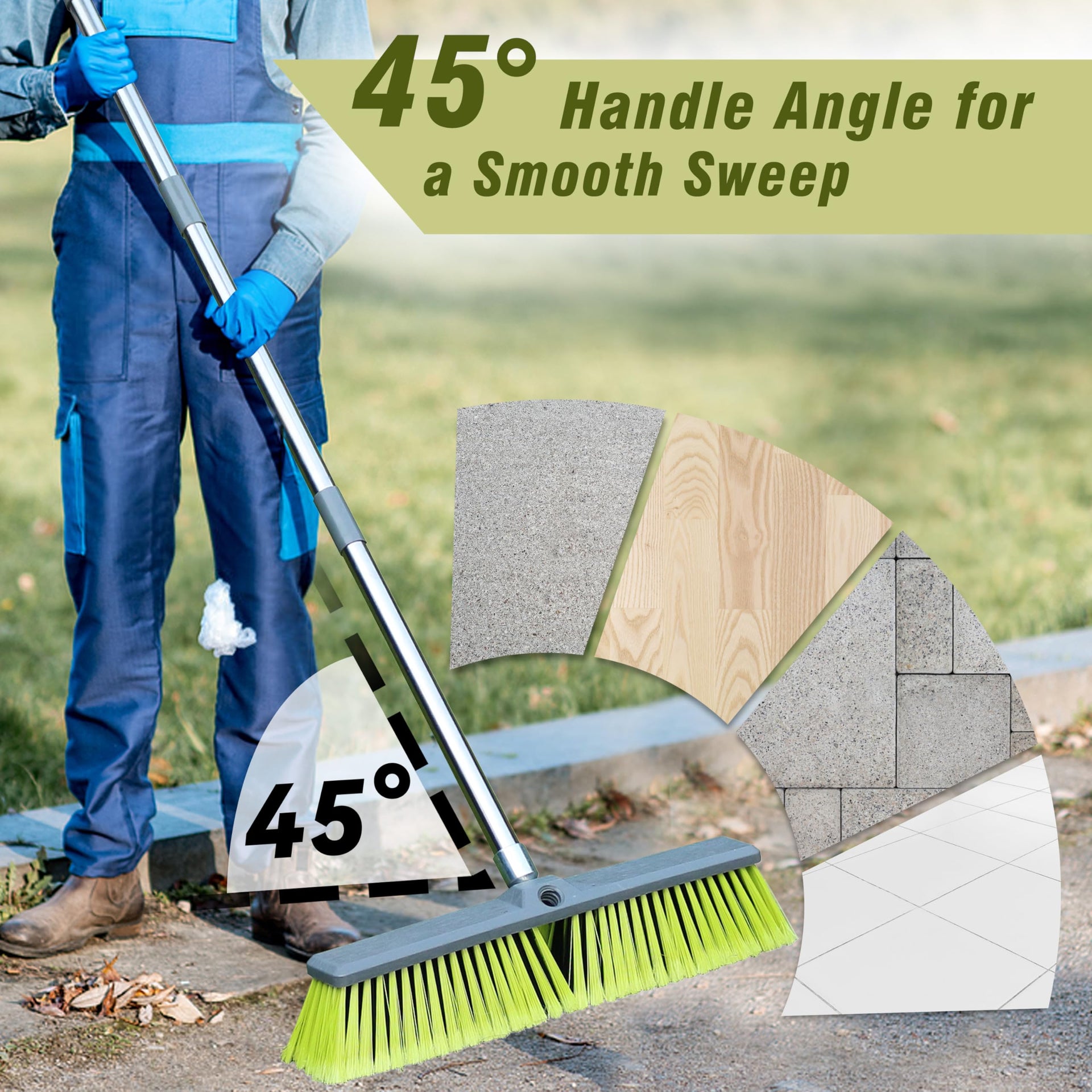Upgraded 18" Push Broom with Adjustable Long Handle