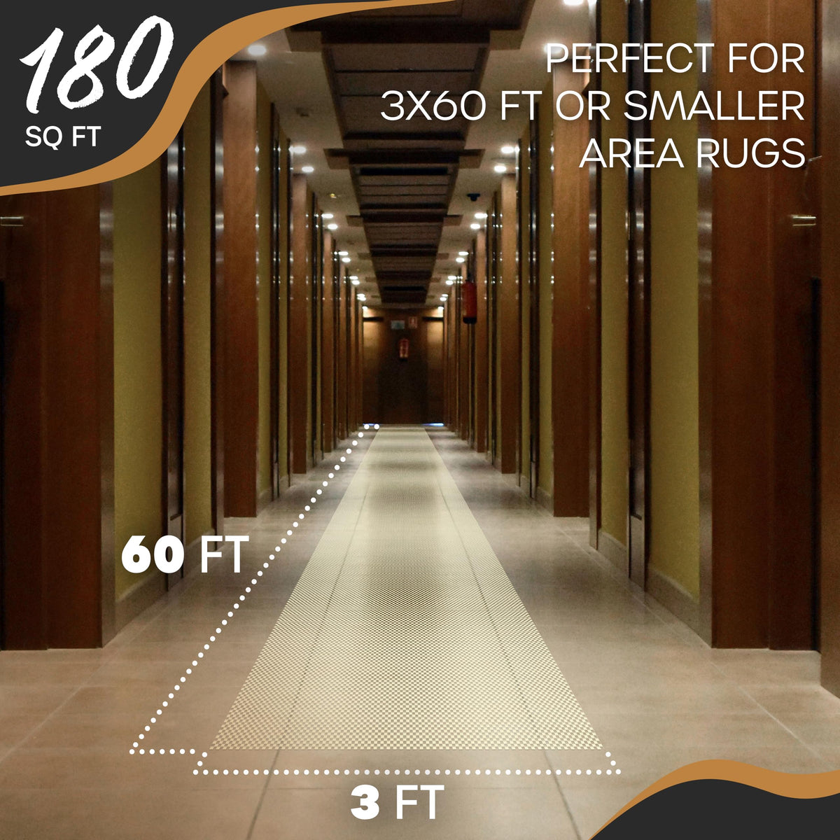 3 ft x60 ft White Non Skid Rug Pad Roll for Hallway Rugs & Runners (180 Sq Ft)