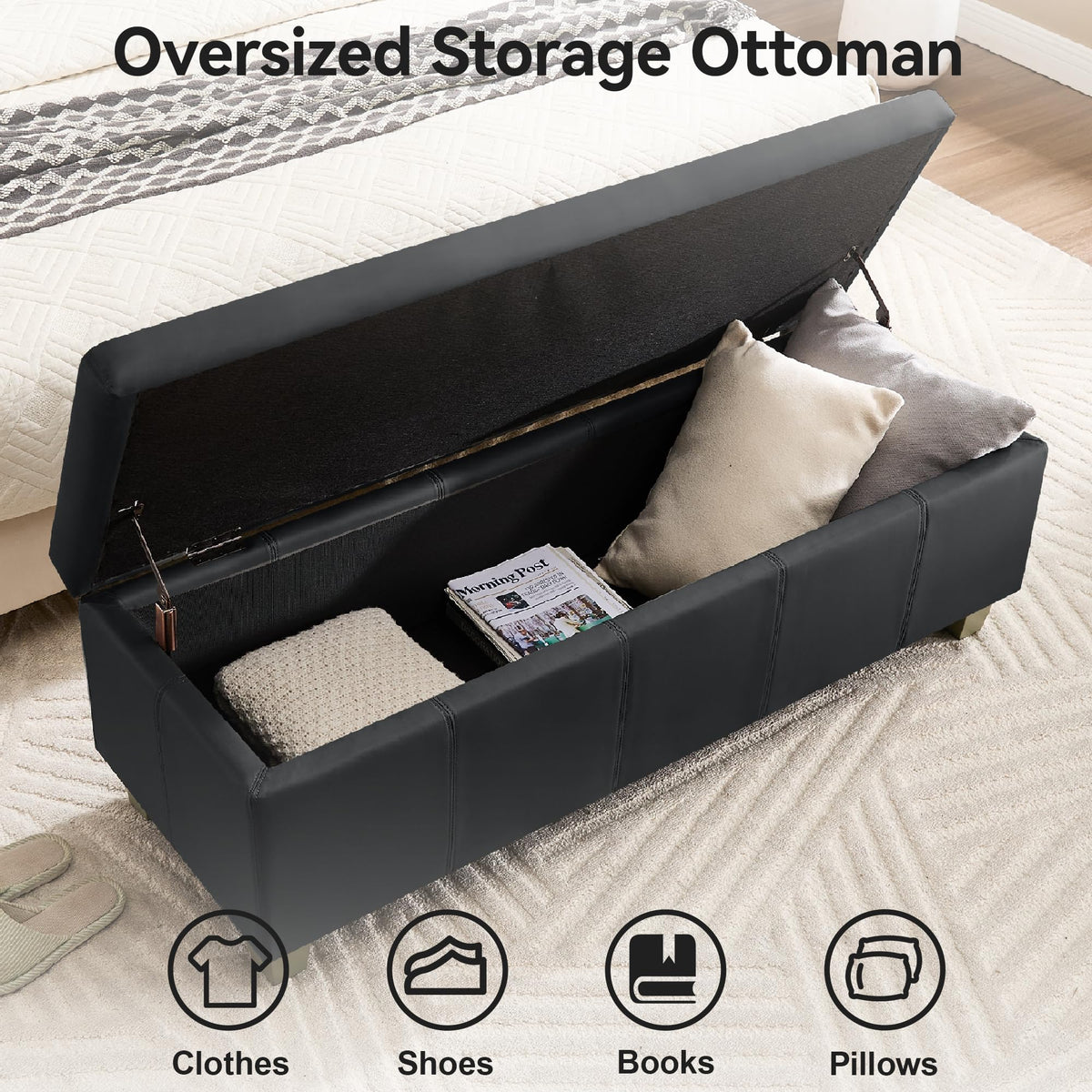 51" Faux Leather Storage Ottoman