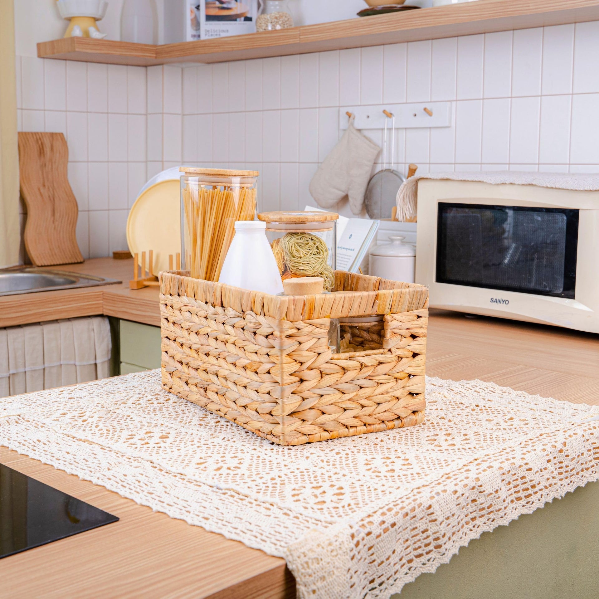 Set of 6 Rectangular Wicker Storage Baskets for Shelves (6 6)