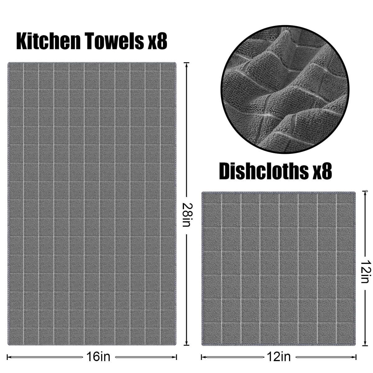 Microfiber Kitchen Towels and Dishcloths Sets (16 Count)