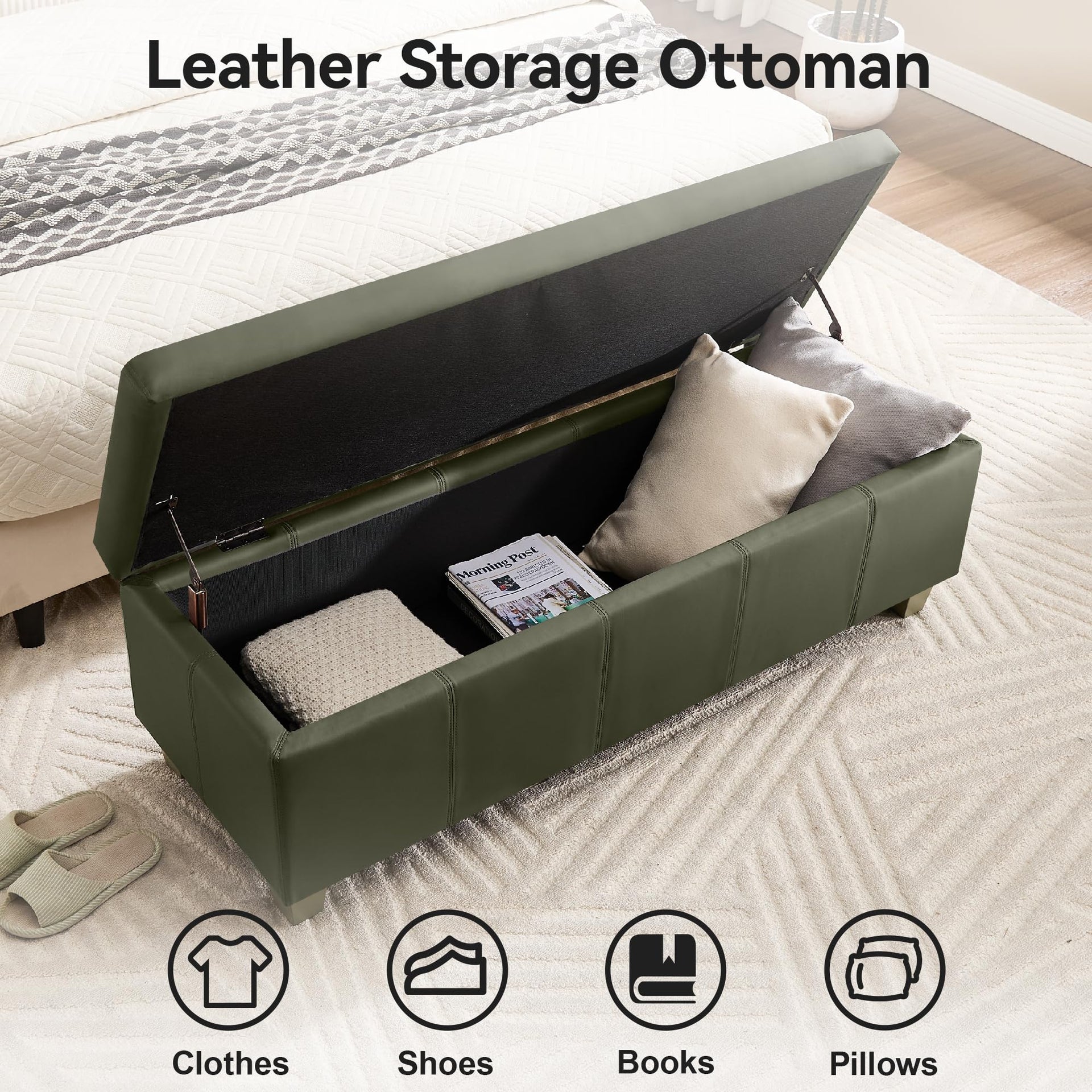 41" Faux Leather Storage Ottoman