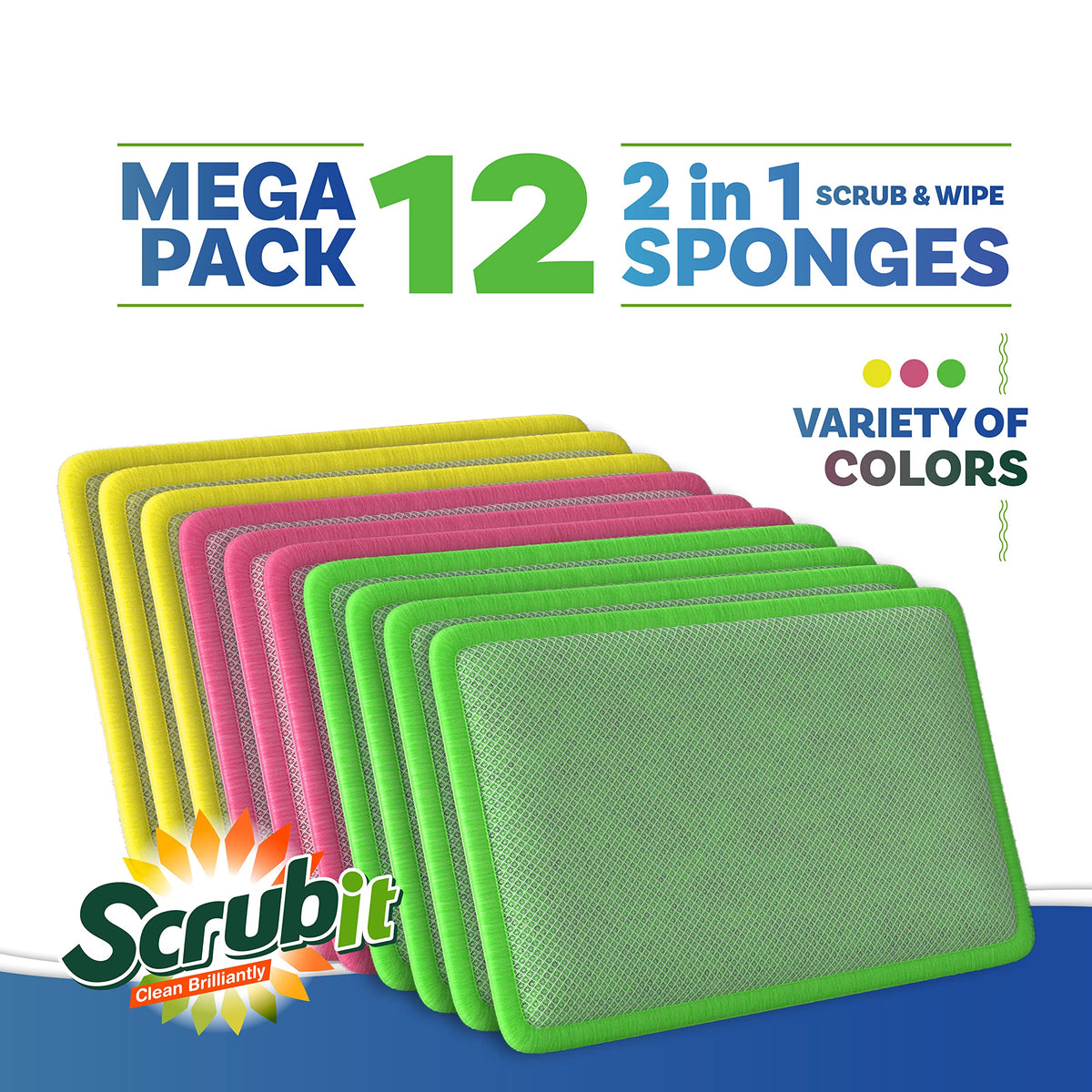 12 Pack] Scrub and Wipe Cleaning Pads (12 Count)