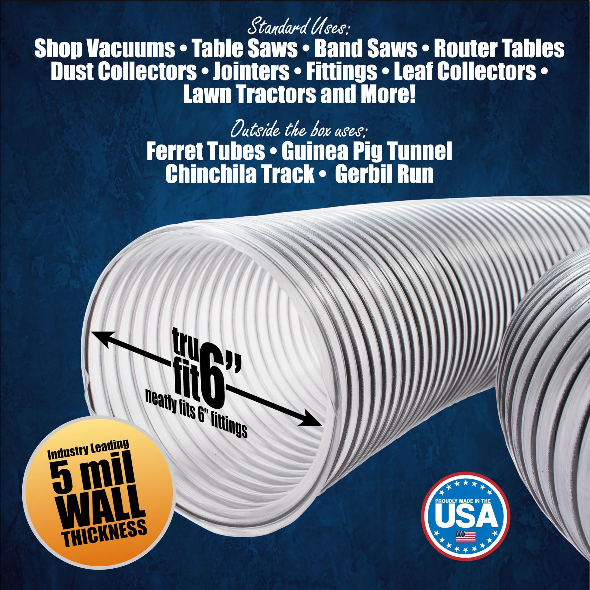 6" x 10' PVC Dust Collection Hose w (8 Count)