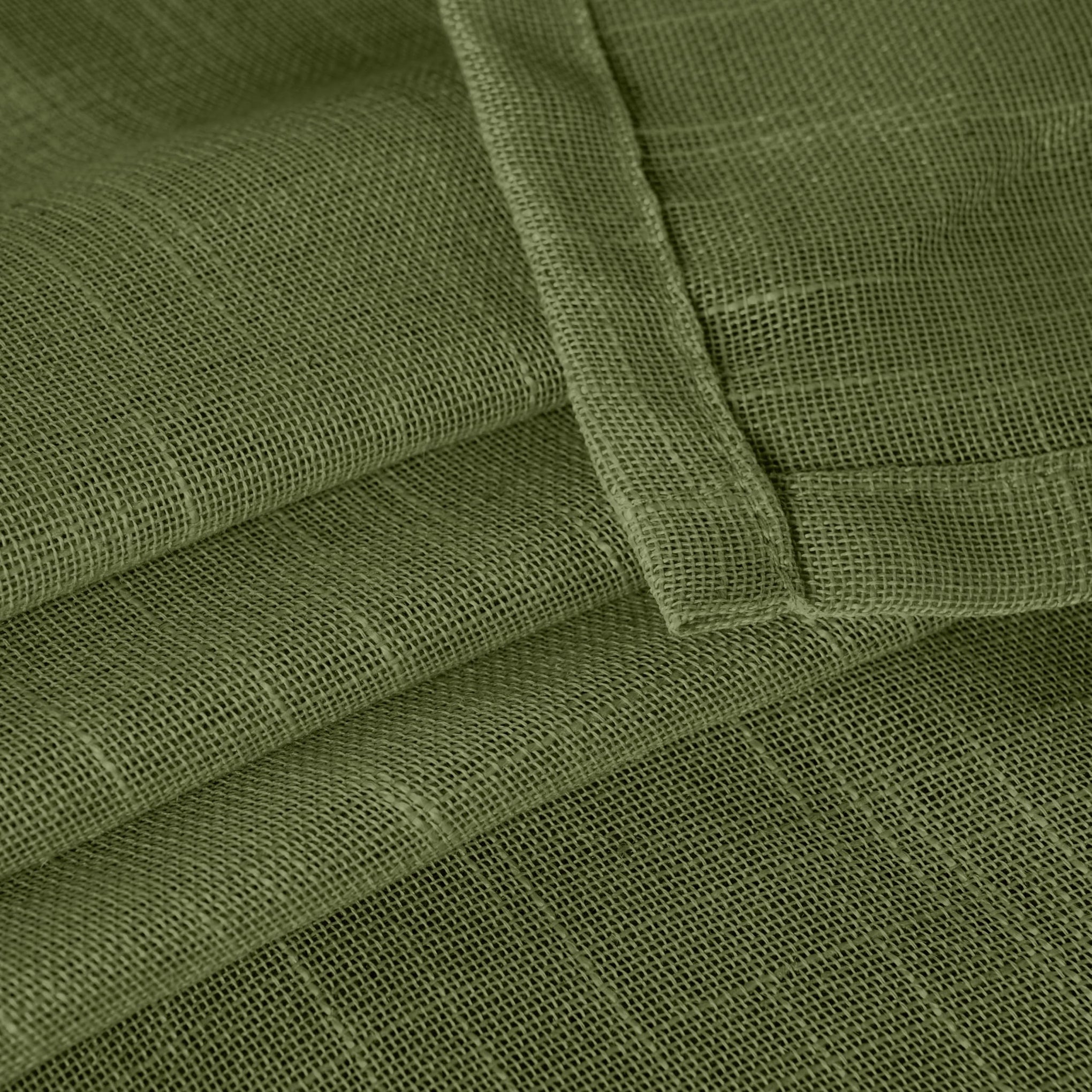Olive Green Linen Semi Sheer Curtains 63 Inch Length (2 Count)