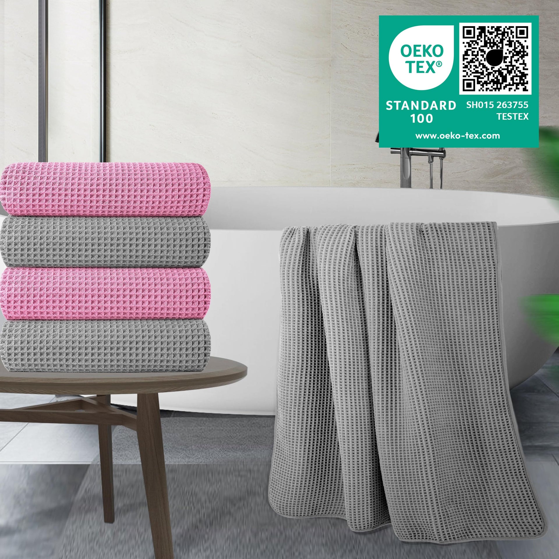 430 GSM Poly Blend Microfiber Quick Dry Waffle Bath Towel (4 Count)
