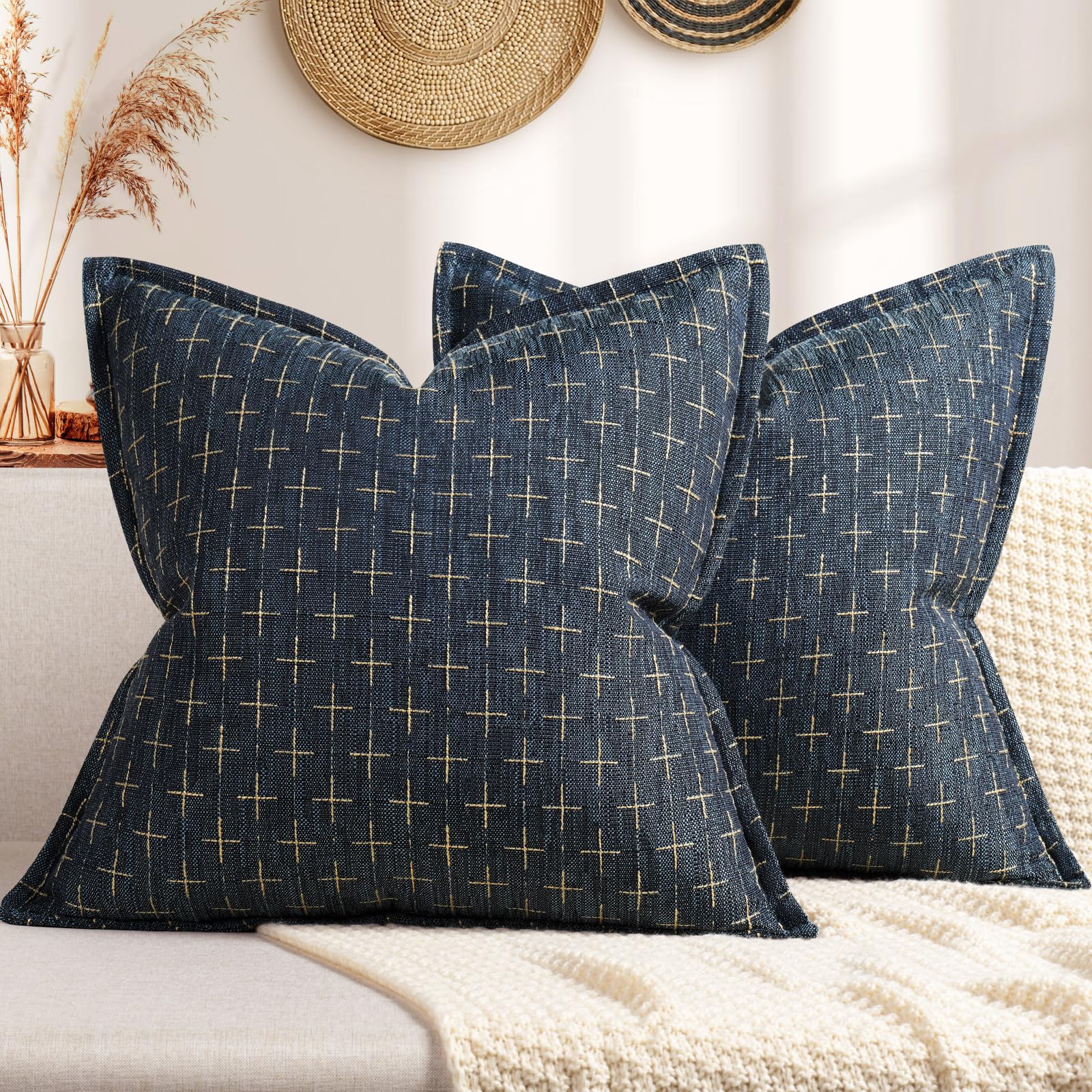 Pillow Covers 20x20 Set of 2 Soft Polyester Textured Pillow Covers with Stylish Flange Edge Cozy Farmhouse Throw Pillows for Couch Bed Sofa Living Room (2 Count)