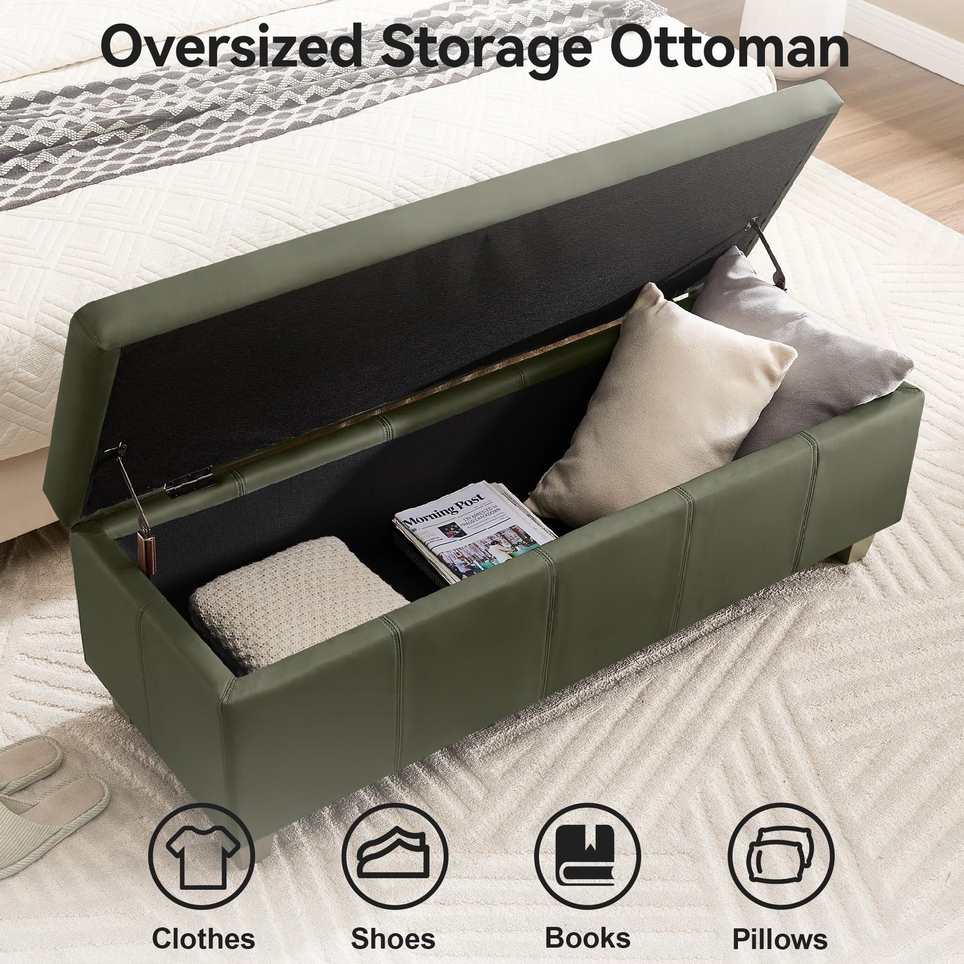 51" Faux Leather Storage Ottoman