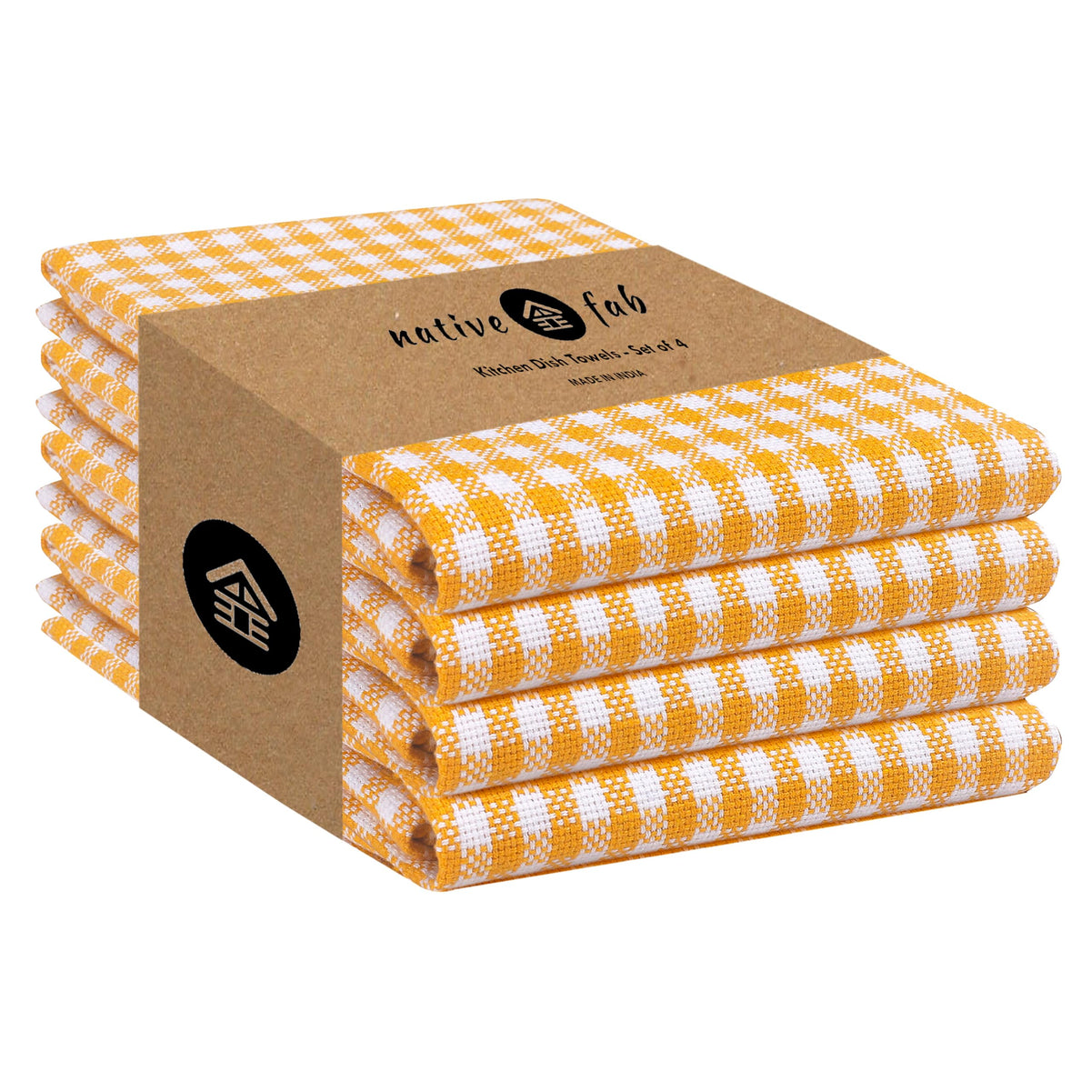 4 Pack Yellow Gingham Cotton Dish Towels 16"x26"