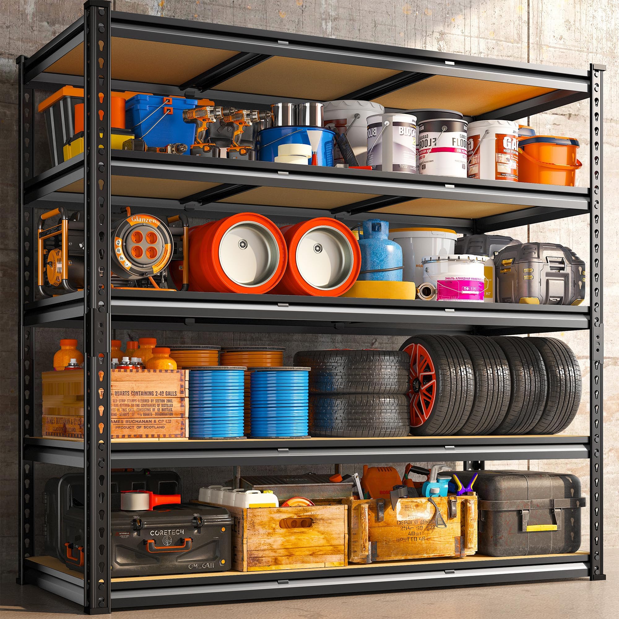 48" W Garage Shelving 3000LBS Storage Shelves 5 Tier Industrial Shelving Adjustable Metal Storage Shelves for Garage (2 Count)