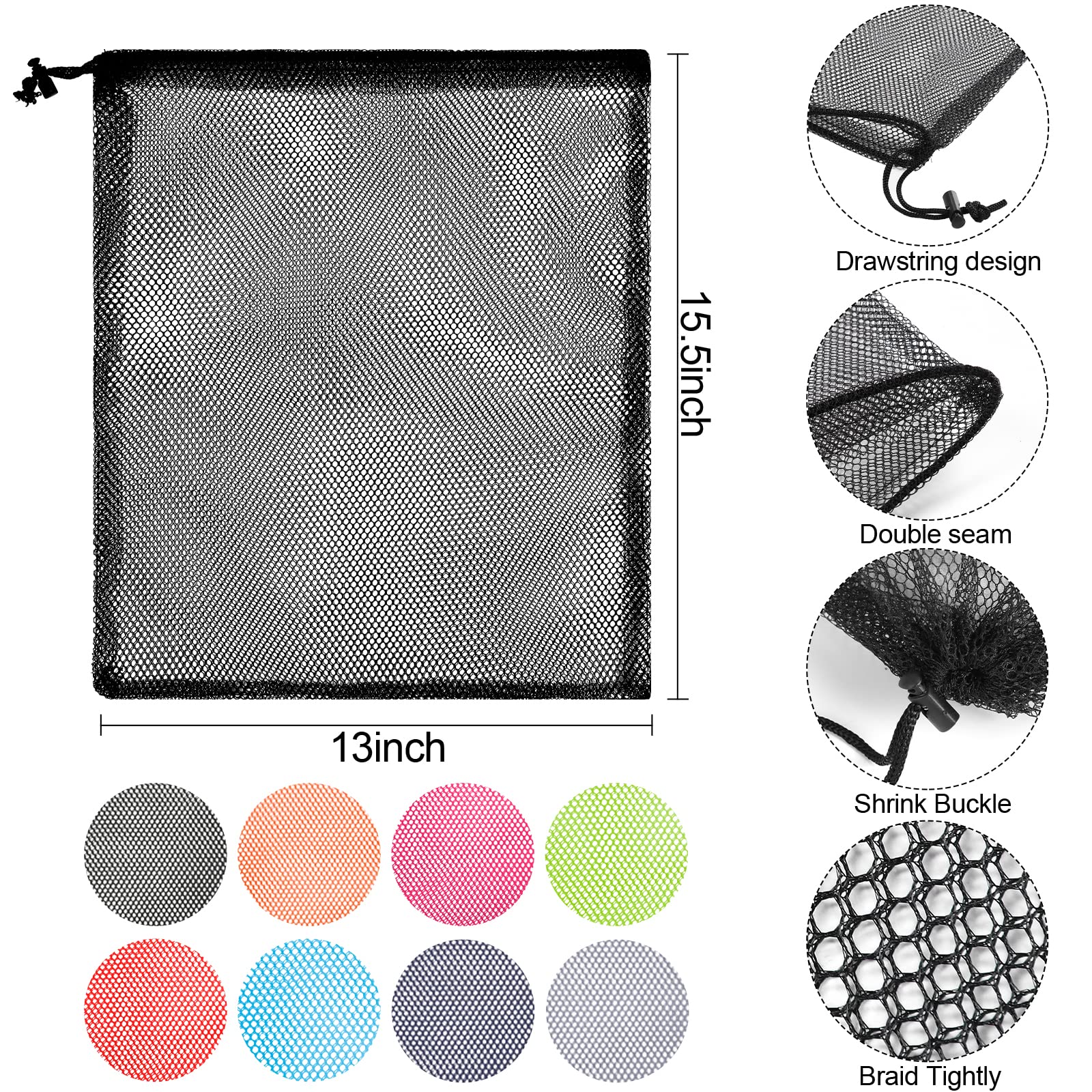13"X15.5" 24Pcs Mesh Laundry Drawstring Bag Nylon Drawstring Gym Bag with Cord Lock Closure (24 Count)
