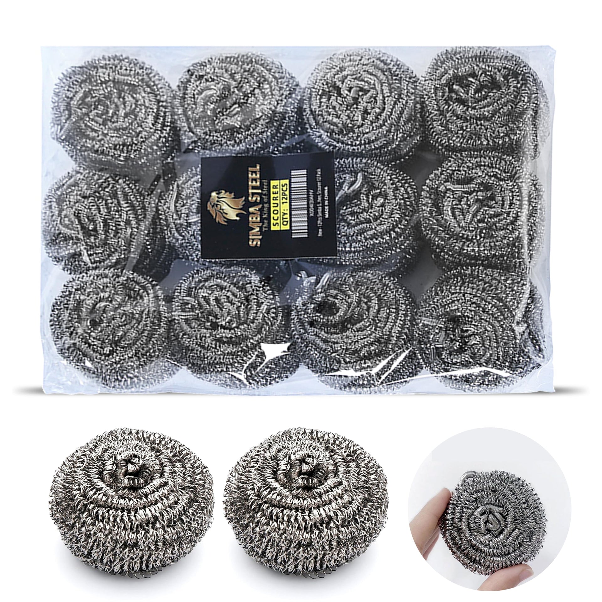 Steel Wool Scrubber Scourer Simba for Cleaning (12 Count)