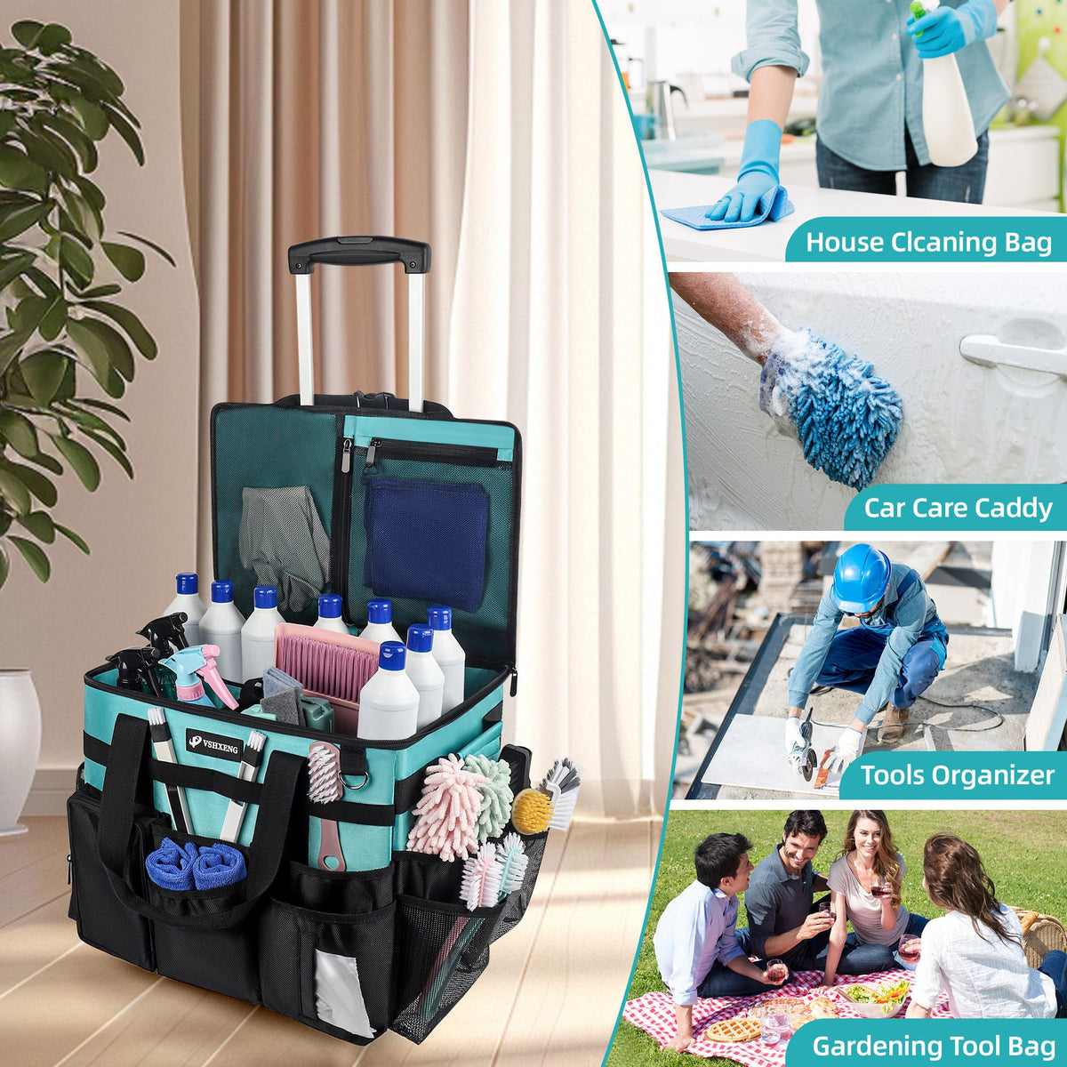 Rolling Cleaning Caddy Bag with Wheels