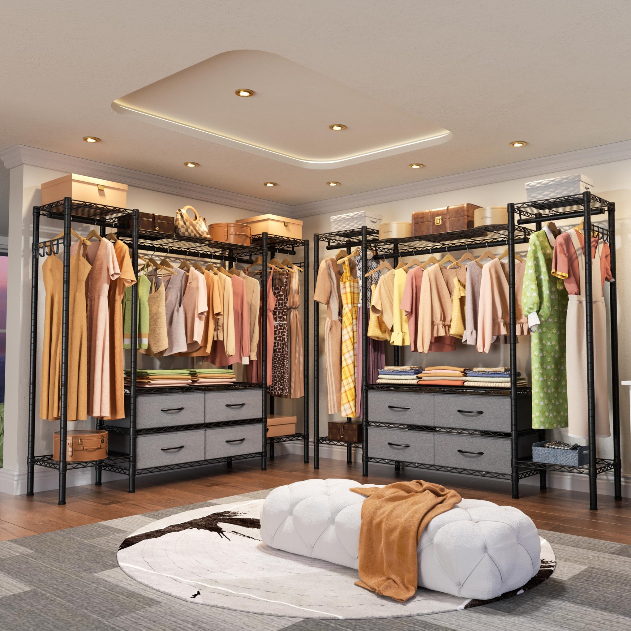 Heavy Duty Clothes Rack Metal Wardrobe with Adjustable Wire Shelves