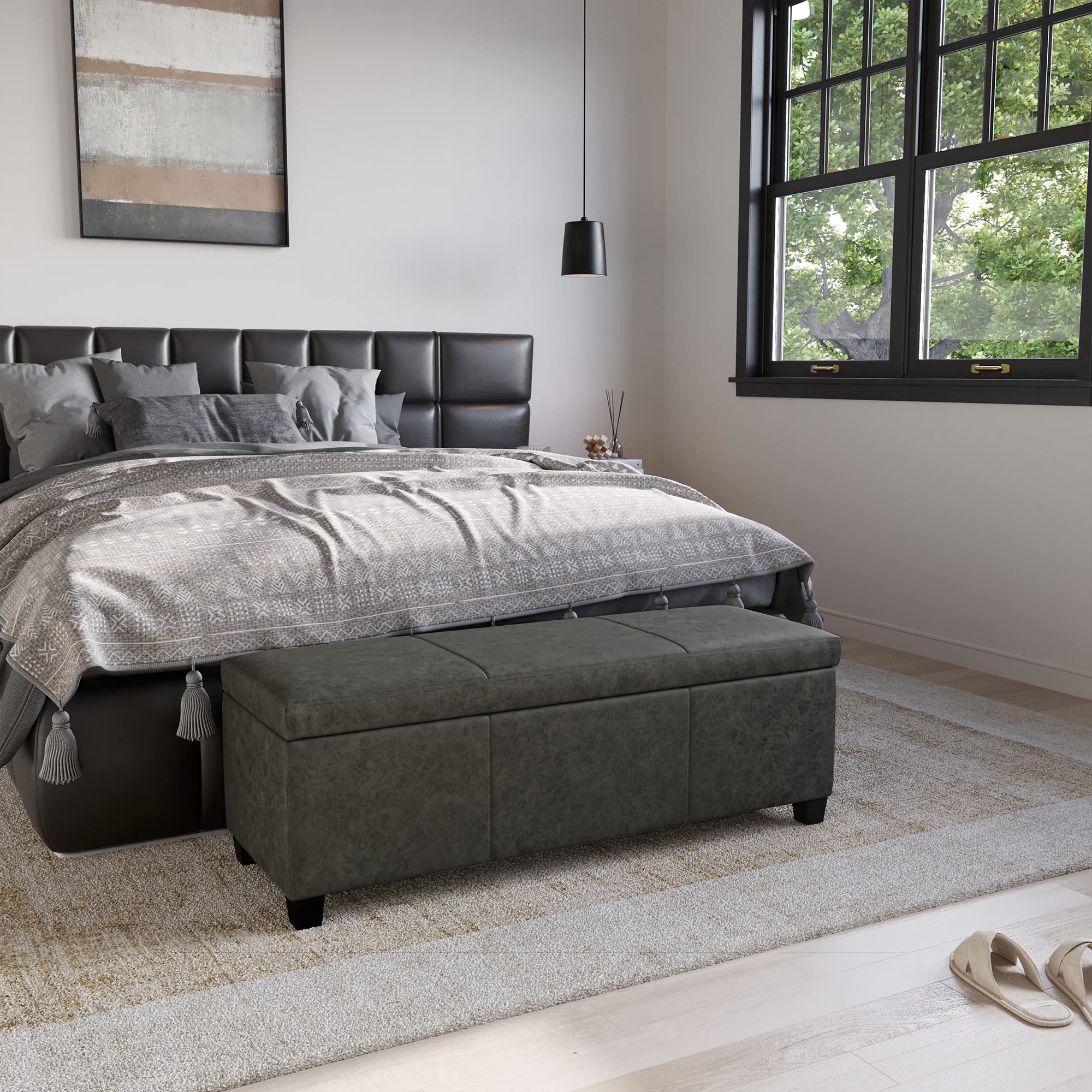 Faux Leather Storage Ottoman