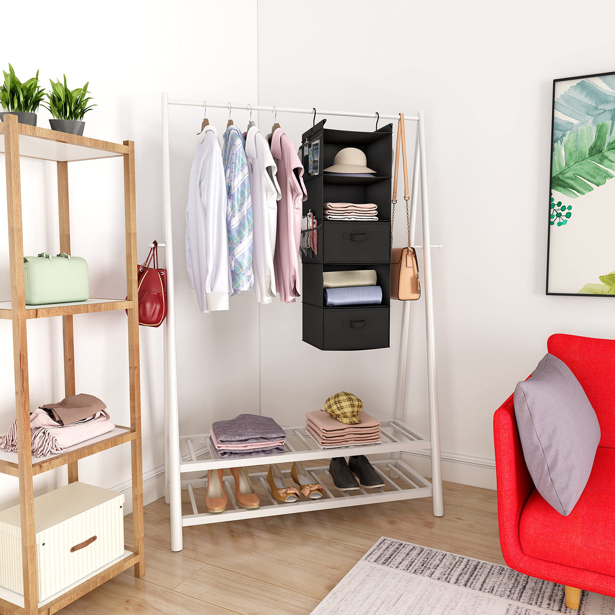 5 Shelf Hanging Closet Organizer with 2 Drawers (5 Count)