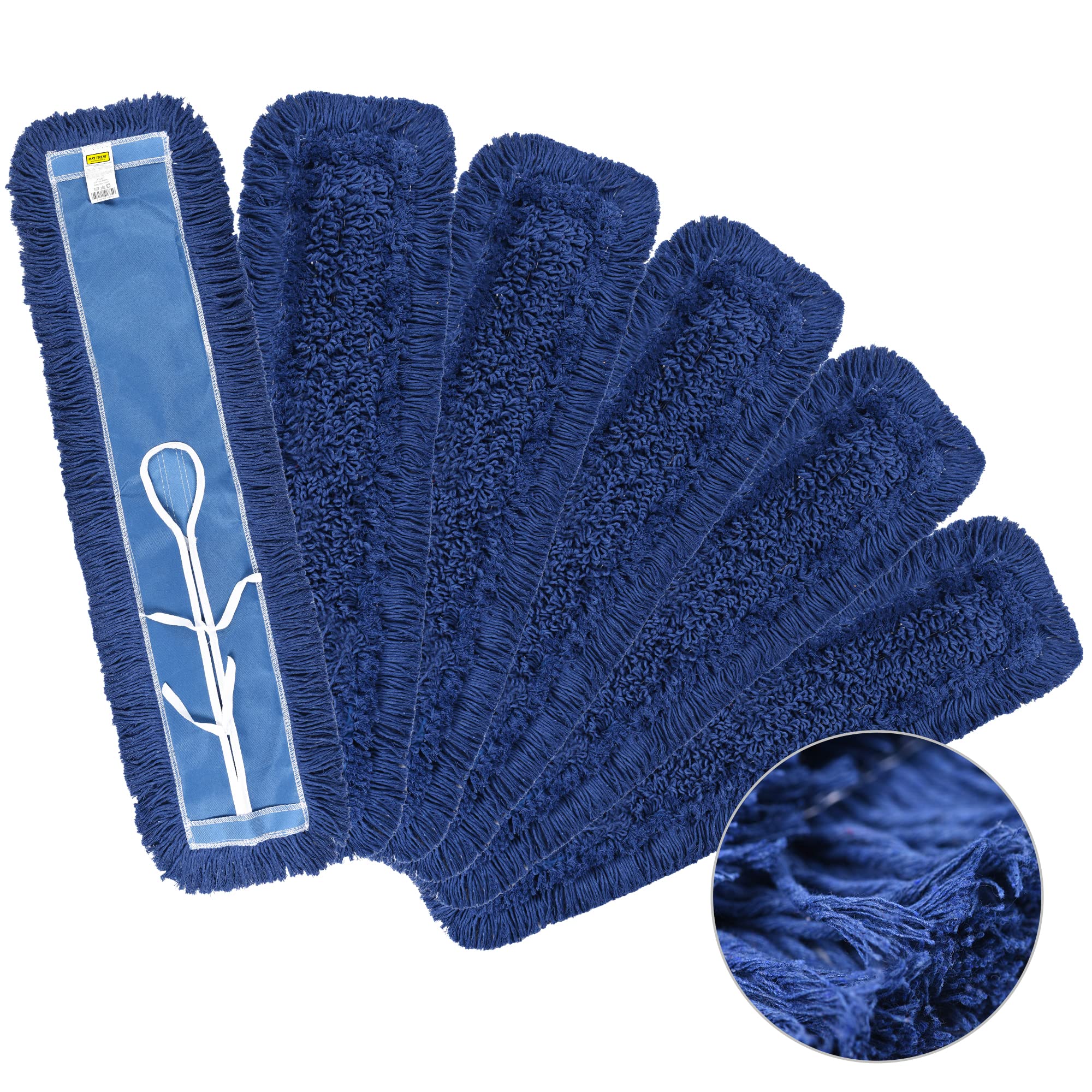 Matthew Cleaning 24'' Industrial Strength Cotton Dust Mop Refill Washable Replacement Heads for Residential & Commercial Use Fit Standard Dust Mop Frames (6 Count) - ModHome Supplies
