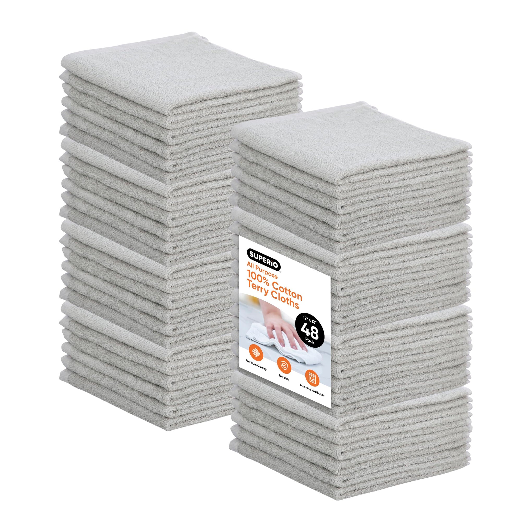 Cotton Terry Washcloths Grey Towels 100% Cotton Cleaning Cloth Rags Wash Clothes for Body and Face (48 Count)