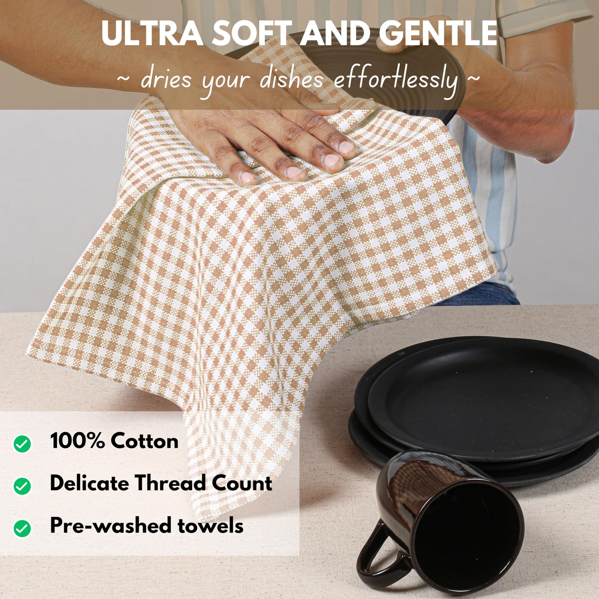 6 Pack Gingham Mini Check Kitchen Hand Towels Set (6 Count)