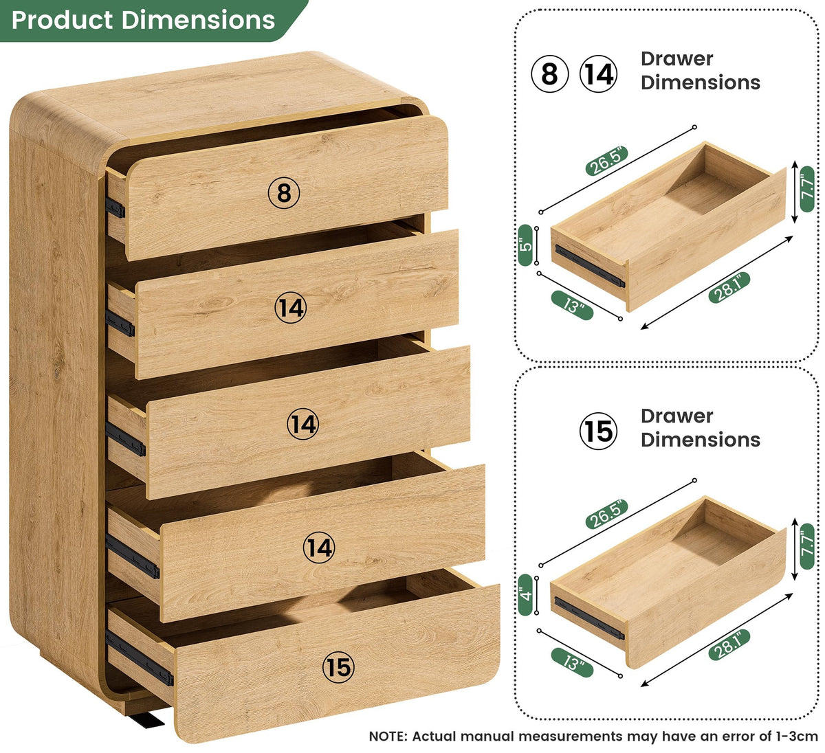 Natural 5 Drawer Dresser