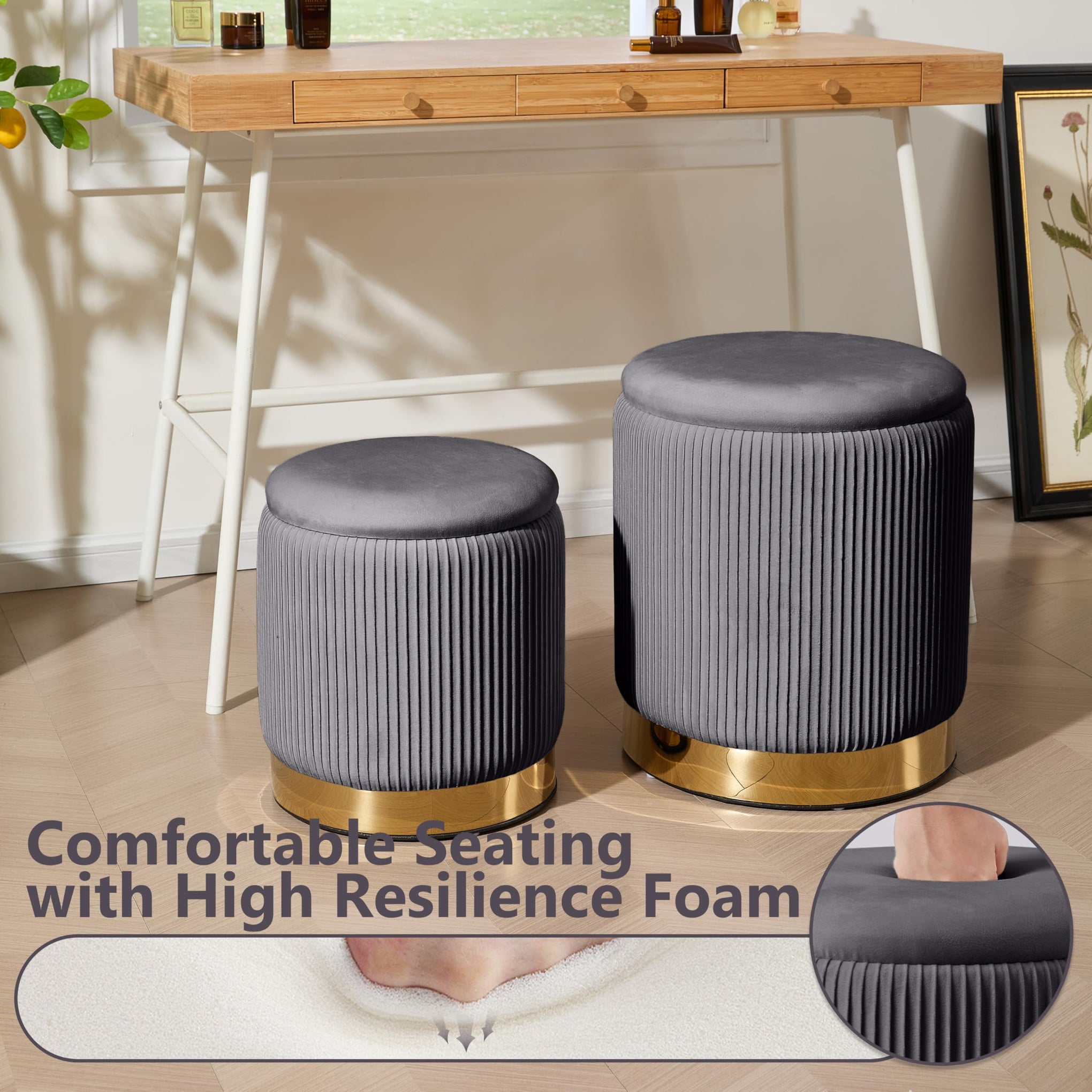 Round Ottoman with Storage Set of 2 (2 Count)