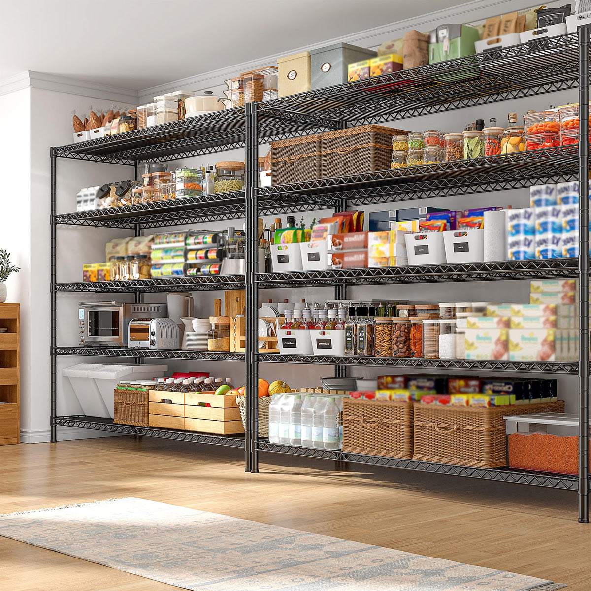 55.5" W Storage Shelves 3200LBS Wire Shelving Unit 5 Tier Metal Shelving Heavy Duty Garage Shelving Metal Shelves for Storage Rack Adjustable Pantry Shelf (3 Count)