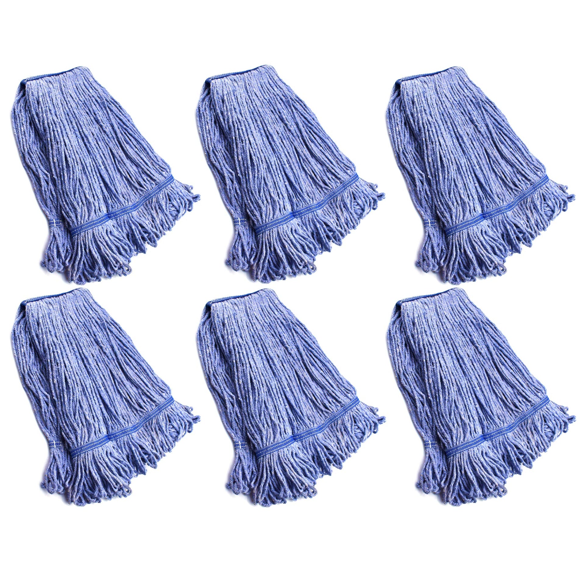 String Mop Heads Replacement Heavy Duty Commercial Grade Blue Cotton Looped End Wet Industrial Cleaning Mop Head Refills (6 Count) - ModHome Supplies