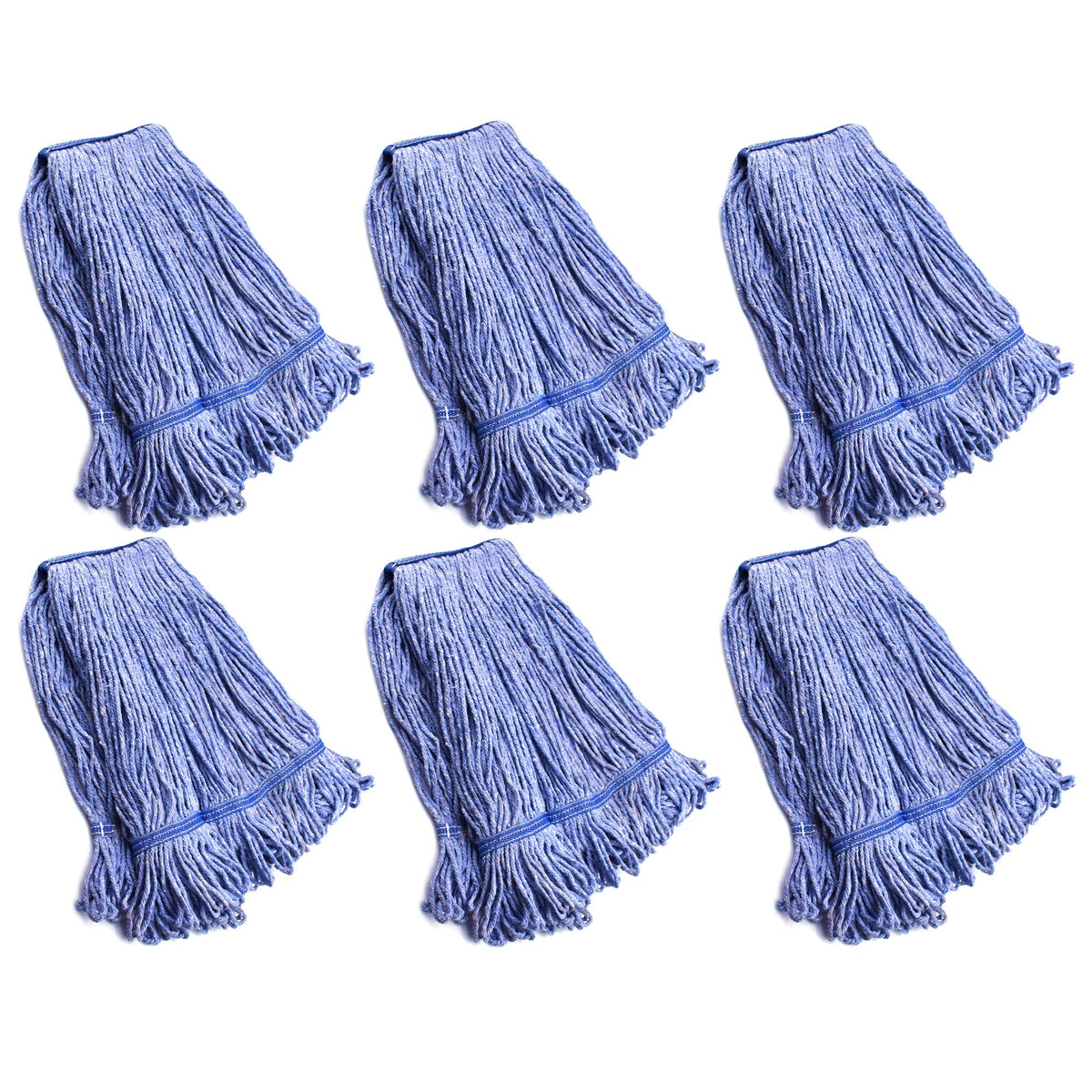 String Mop Heads Replacement Heavy Duty Commercial Grade Blue Cotton Looped End Wet Industrial Cleaning Mop Head Refills (6 Count) - ModHome Supplies