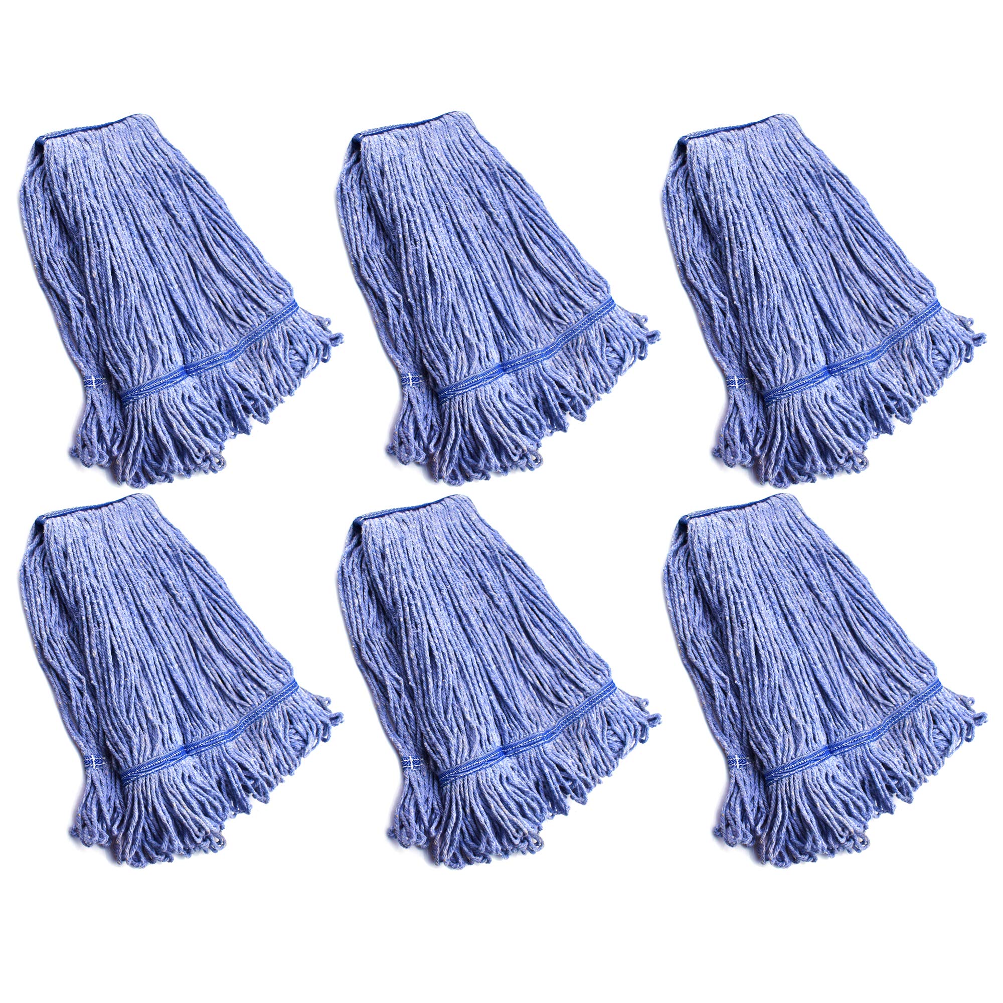 String Mop Heads Replacement Heavy Duty Commercial Grade Blue Cotton Looped End Wet Industrial Cleaning Mop Head Refills (6 Count) - ModHome Supplies