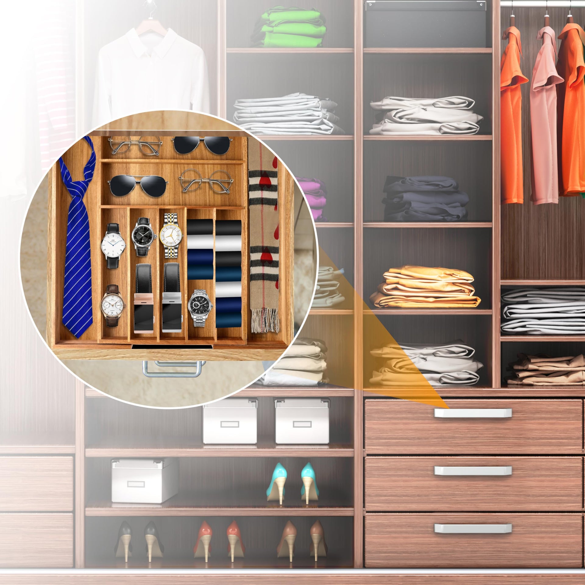 Large Premium Acacia Wood Silverware Organizer