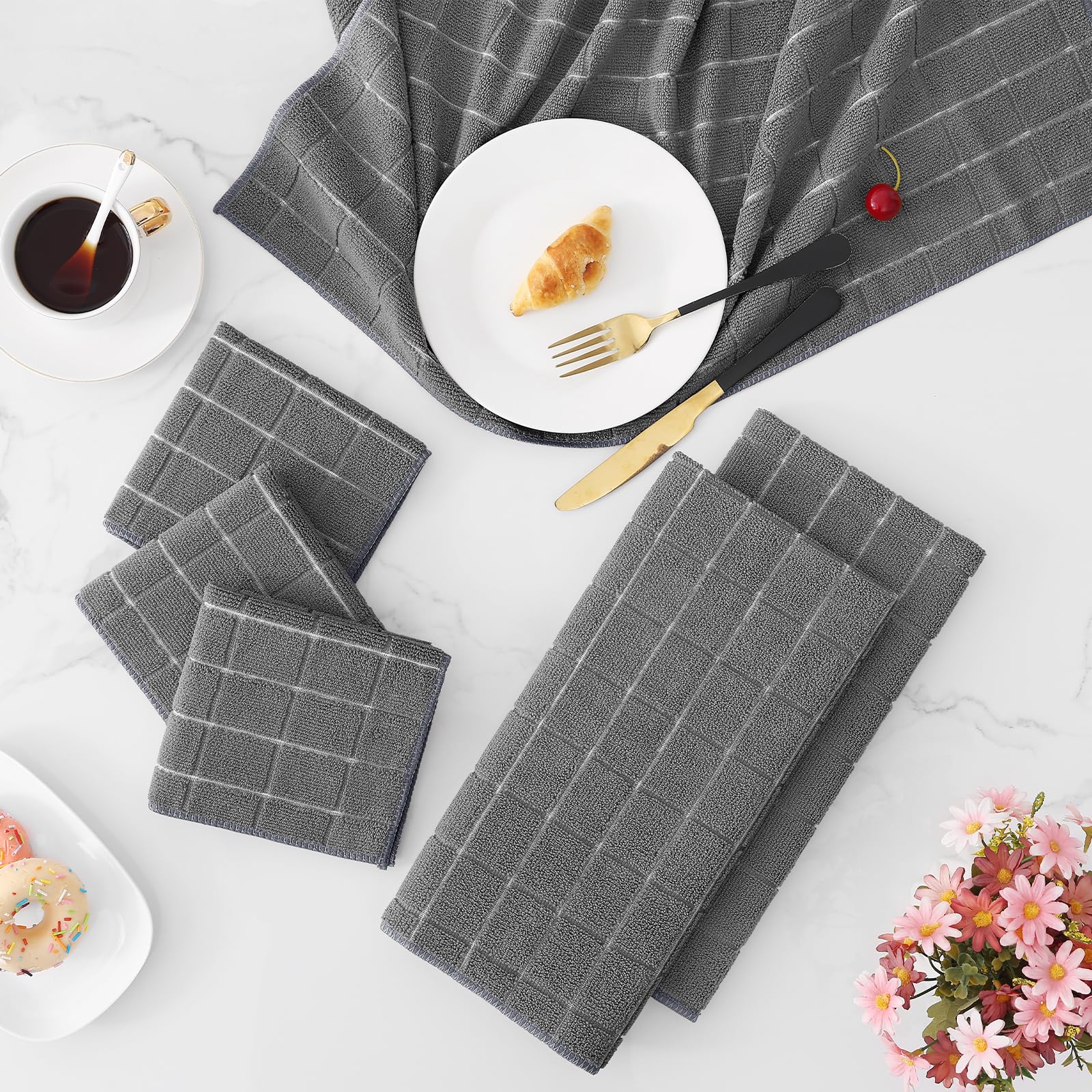 Microfiber Kitchen Towels and Dishcloths Sets (12 Count)
