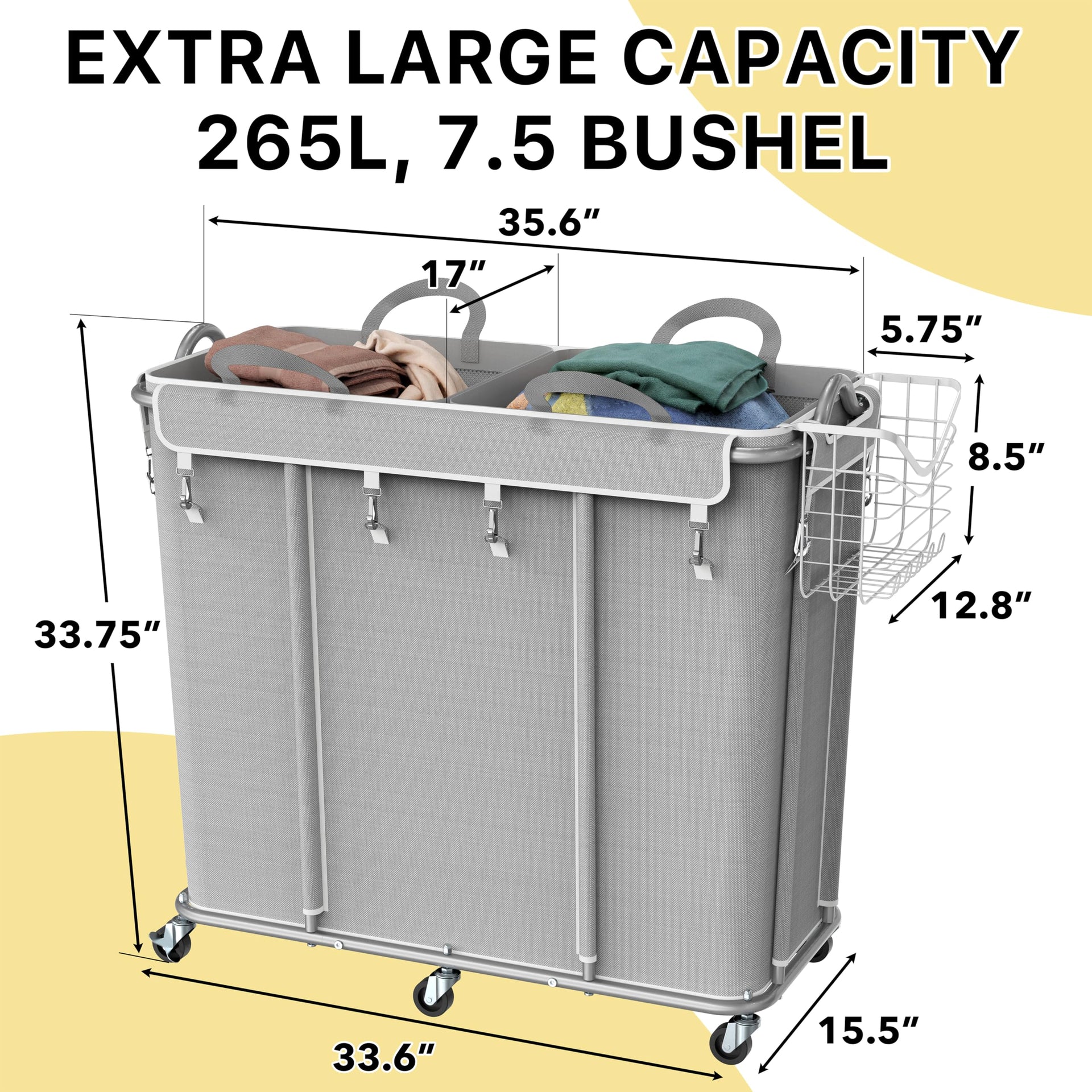 Large 2 Section Rolling Laundry Cart