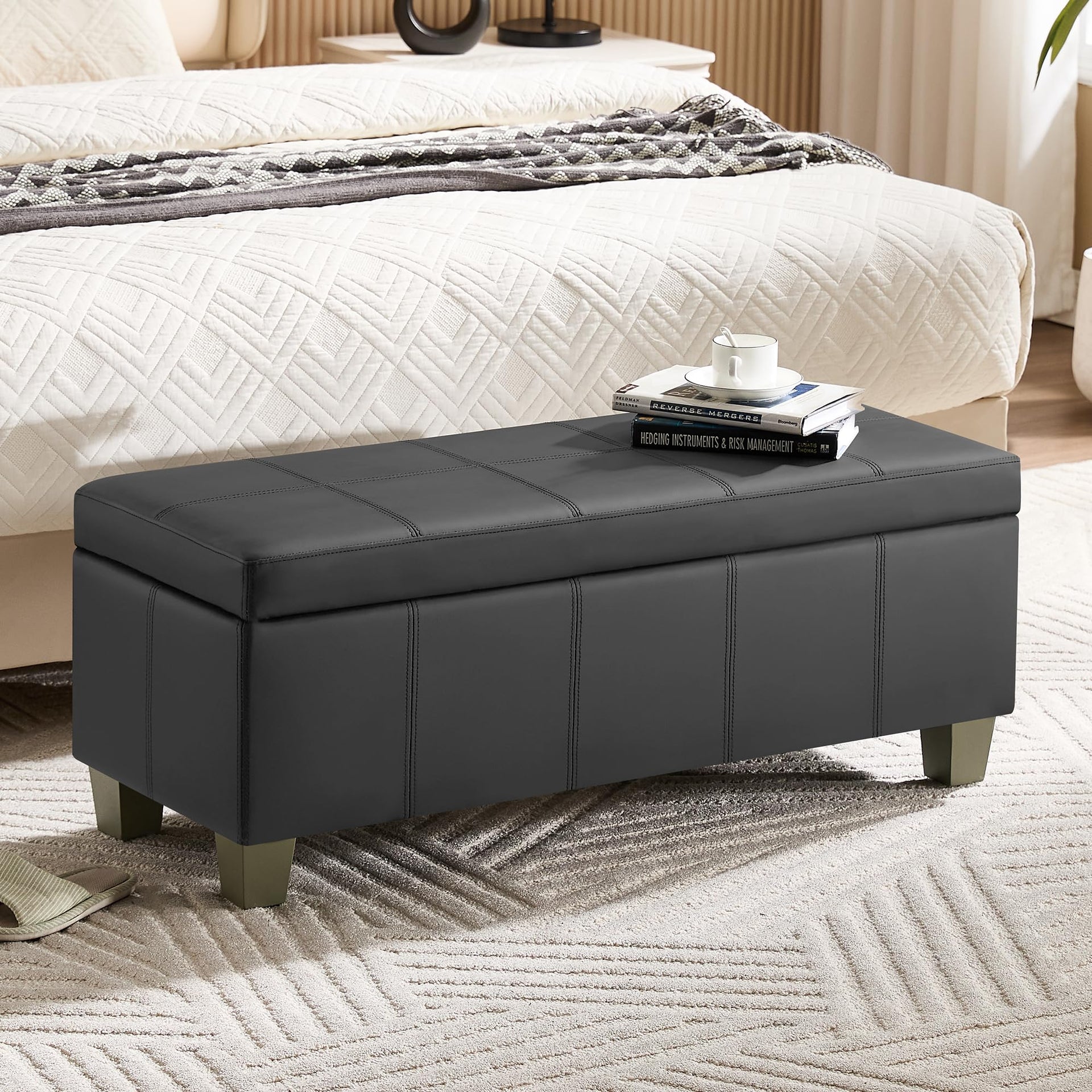 41" Faux Leather Storage Ottoman