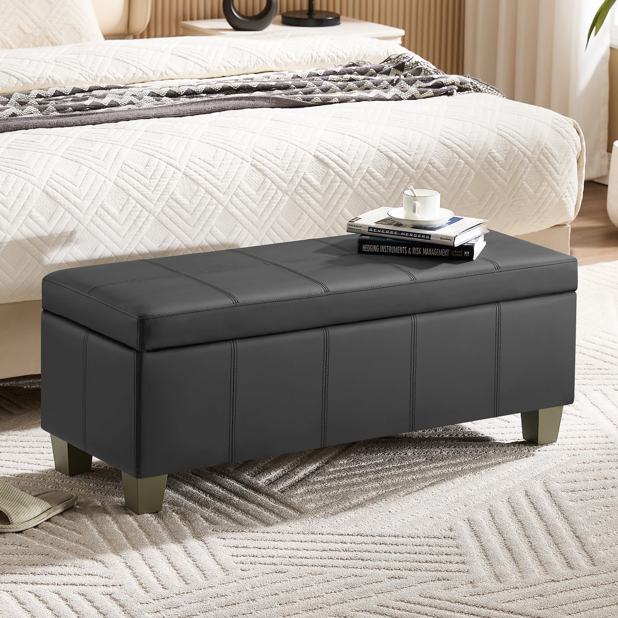 41" Faux Leather Storage Ottoman
