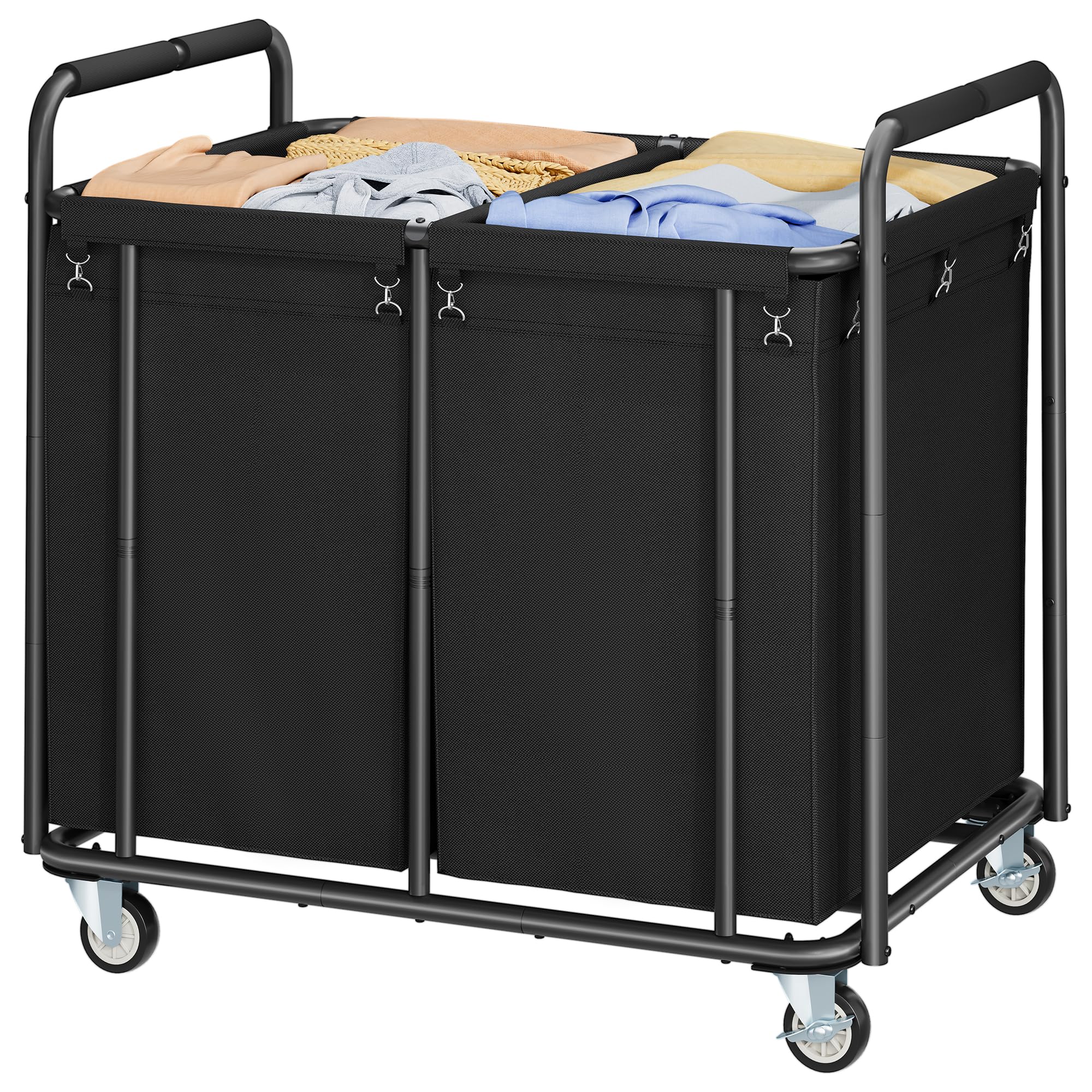 2 Section Heavy Duty Laundry Sorter Cart with Wheels 450L