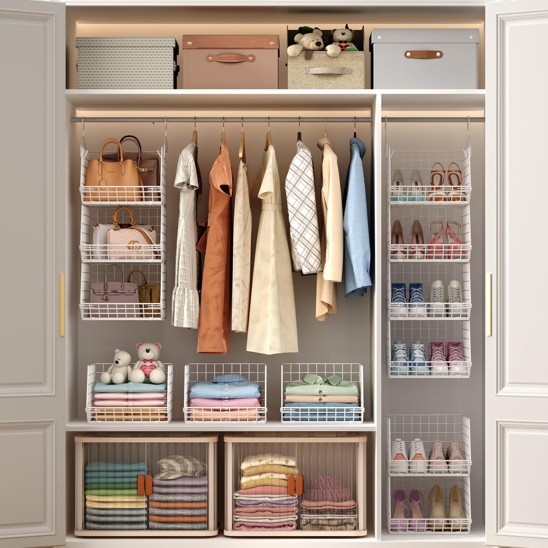 4 Tier Closet Hanging Organizer Foldable Dorm Closet Organizer White