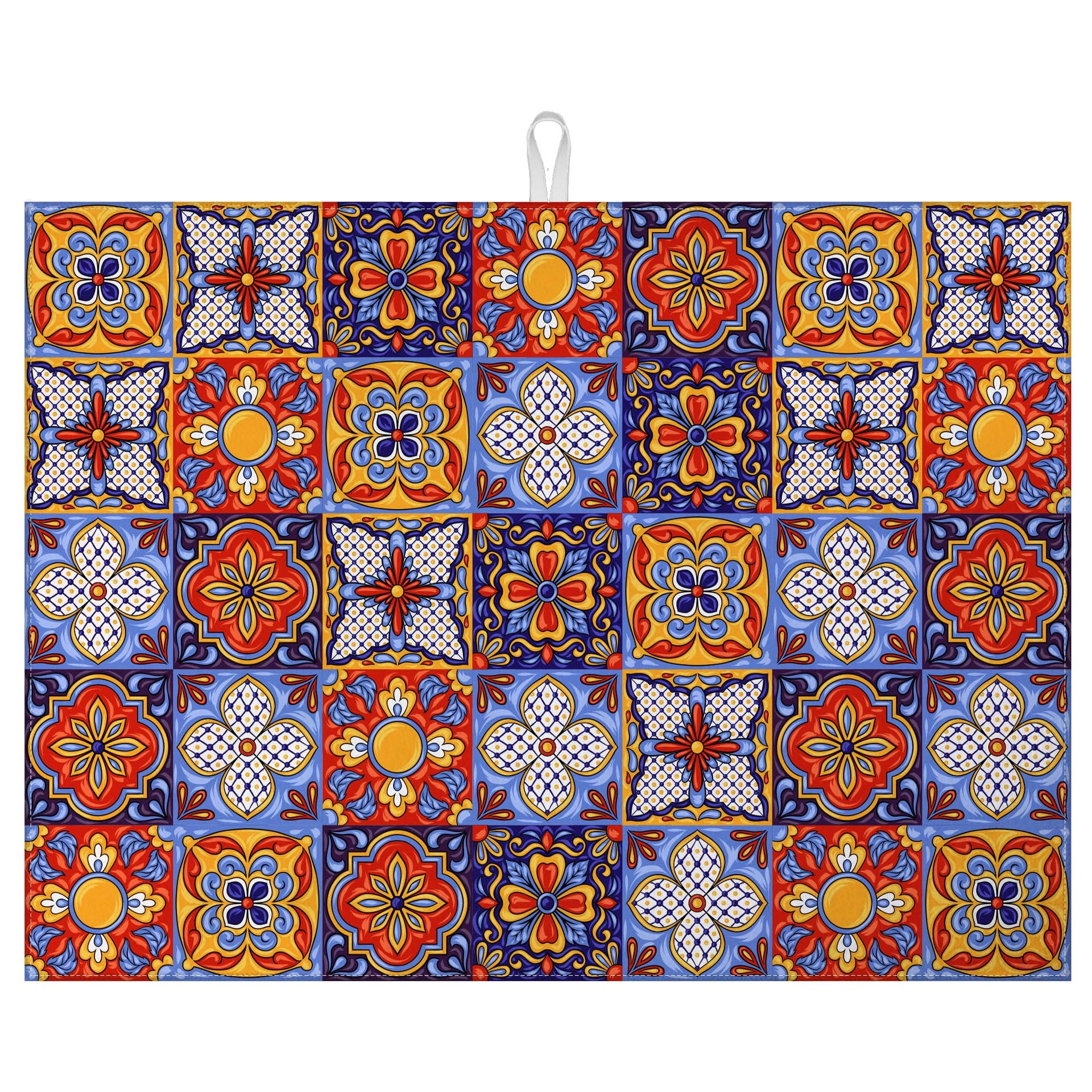 Talavera Mexican Tiles Dish Drying Mat for Kitchen Counter Microfiber Absorbent Dish Kitchen Drying Mat Draining Reusable Washable for Dishes