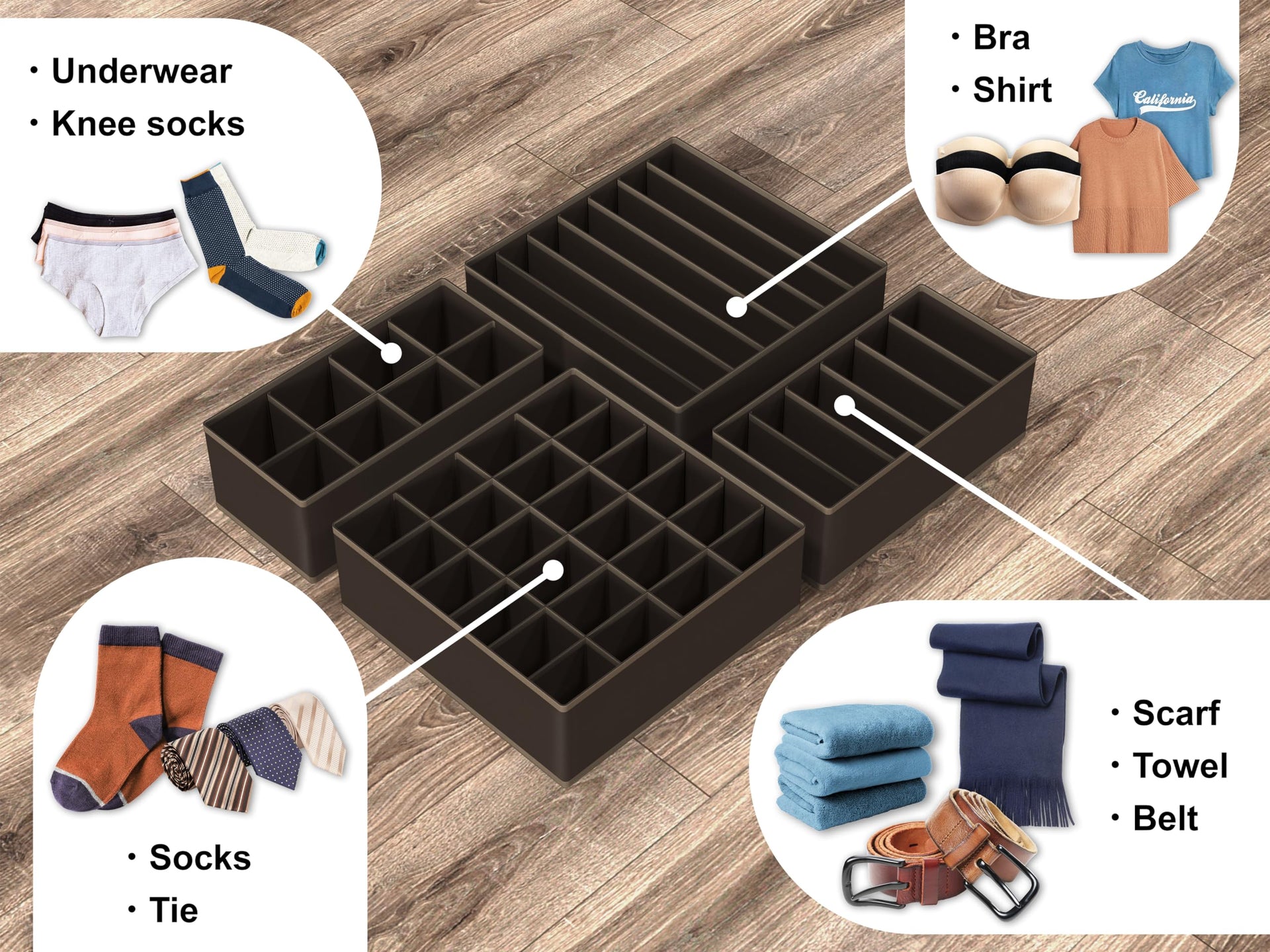 4 Pack Drawer Organizer Set for Underwear (4 Count)