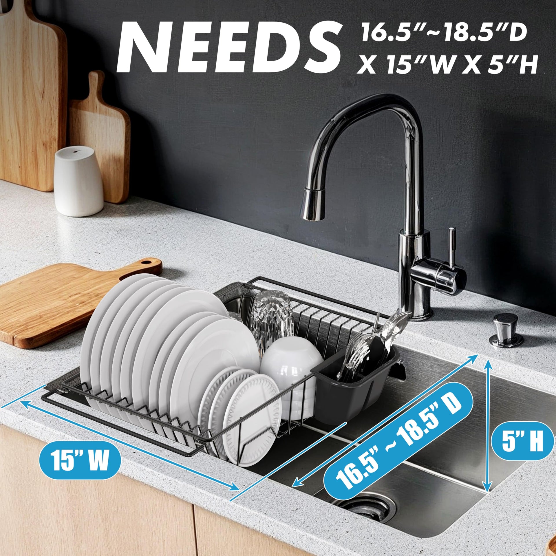 Large Stainless Over Sink Counter Dish Drainer Rack