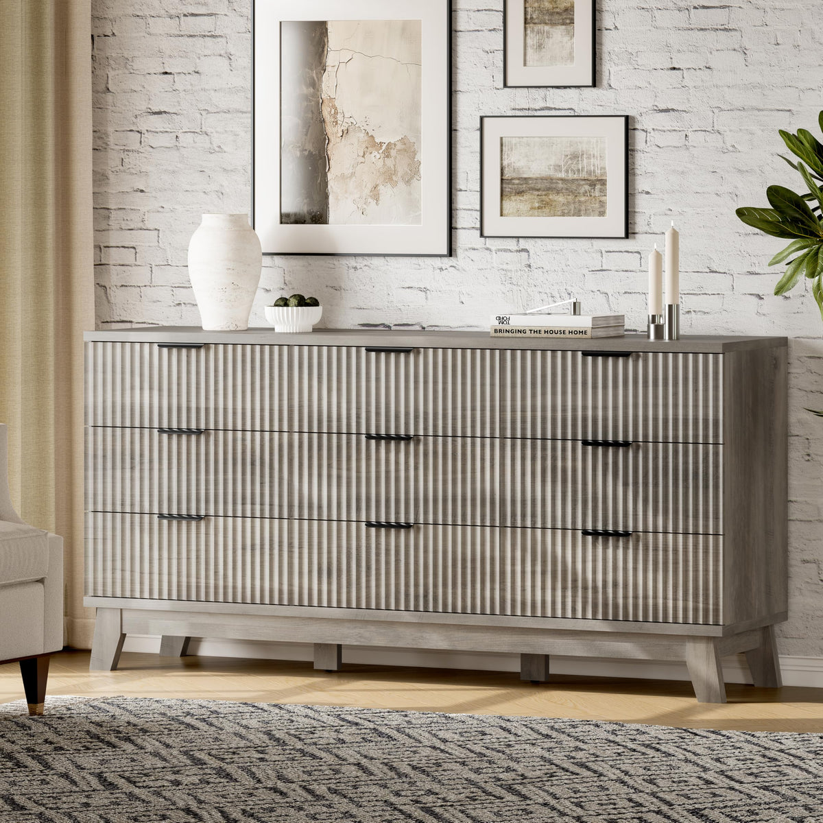 Fluted Dresser with 9 Drawers