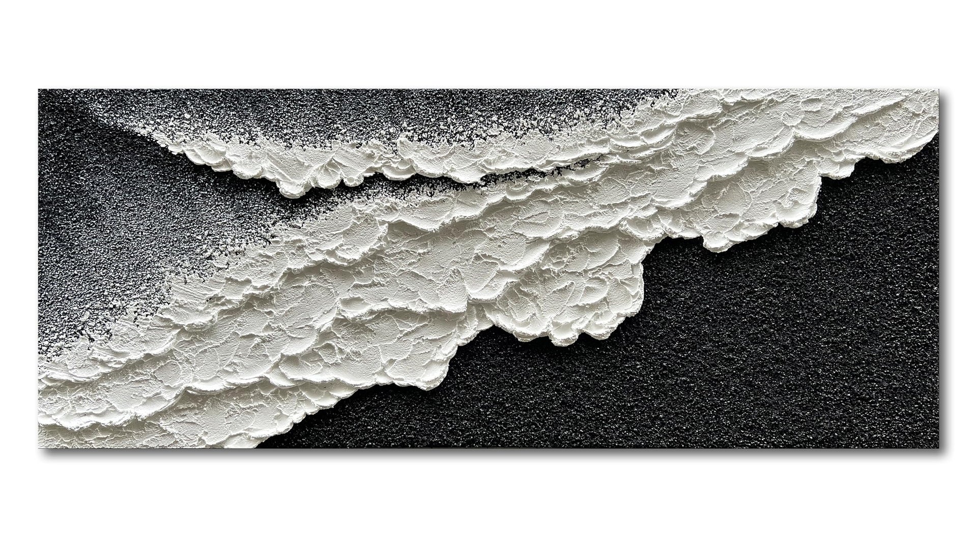 Hand Painted 3D Beach Wave Landscape Oil Painting Black and White Abstract Canvas Art Mural Family Wall Art Deco 24x60 inches