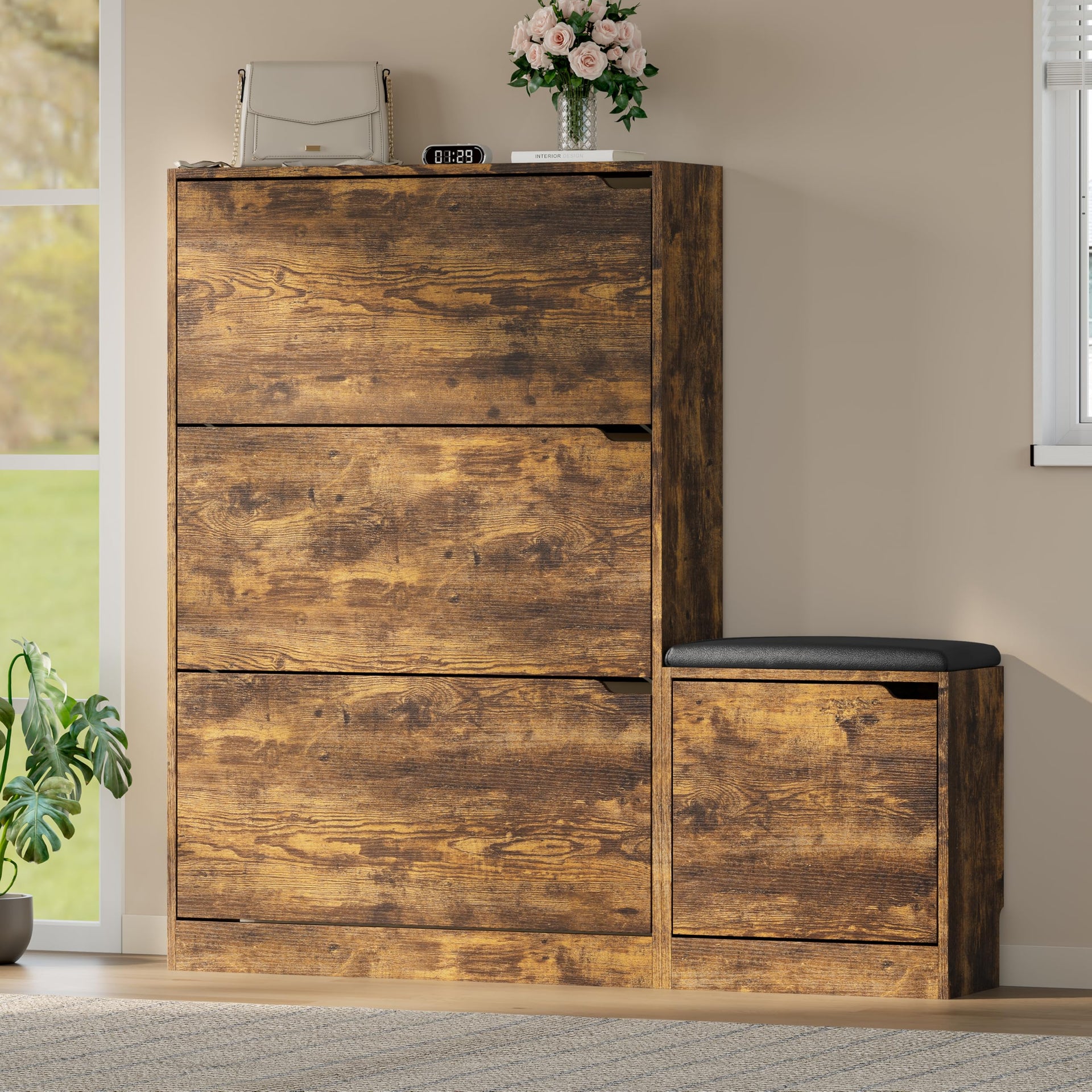Shoe Cabinet with Bench and 3 Flip Drawers