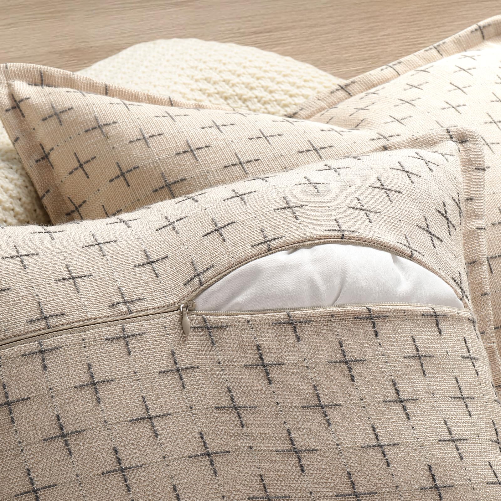 Pillow Covers 26x26 Set of 2 Soft Polyester Textured Pillow Covers with Stylish Flange Edge Cozy Farmhouse Throw Pillows for Couch Bed Sofa Living Room (2 Count)